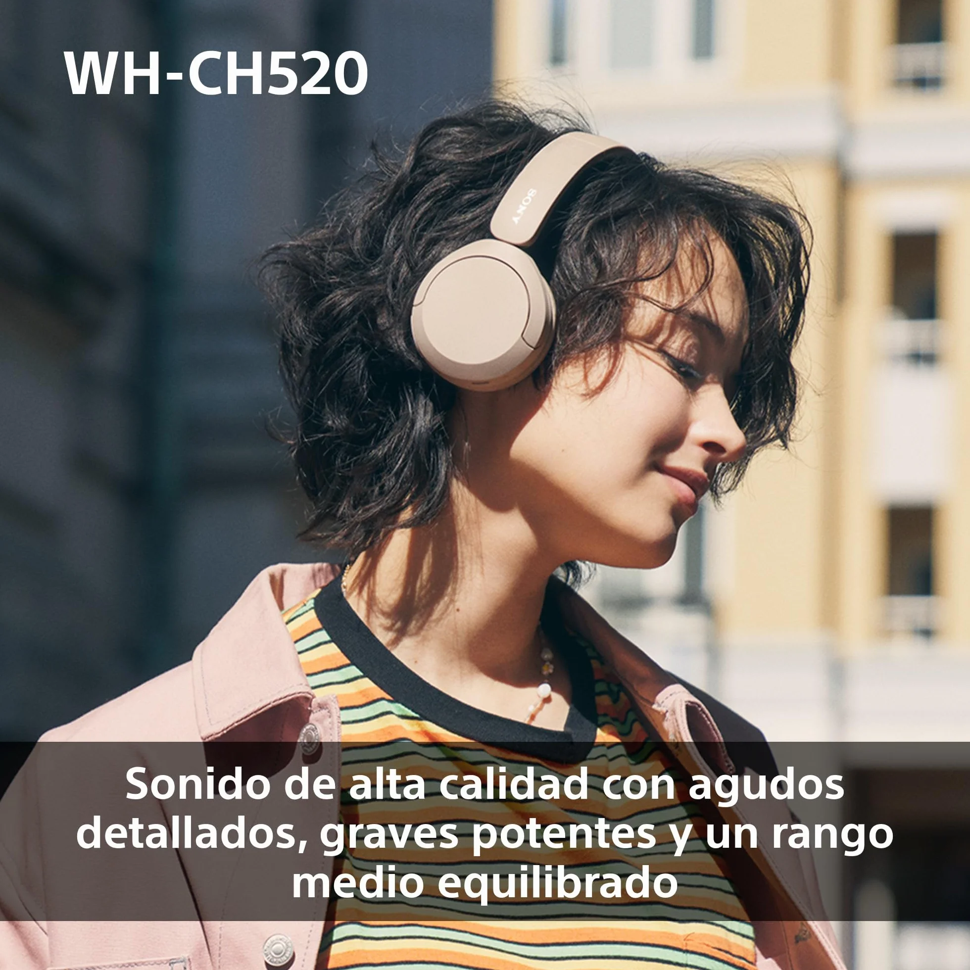 Sony WH-CH520 Auriculares Bluetooth 50 h batería DSEE micrófono integrado Beige