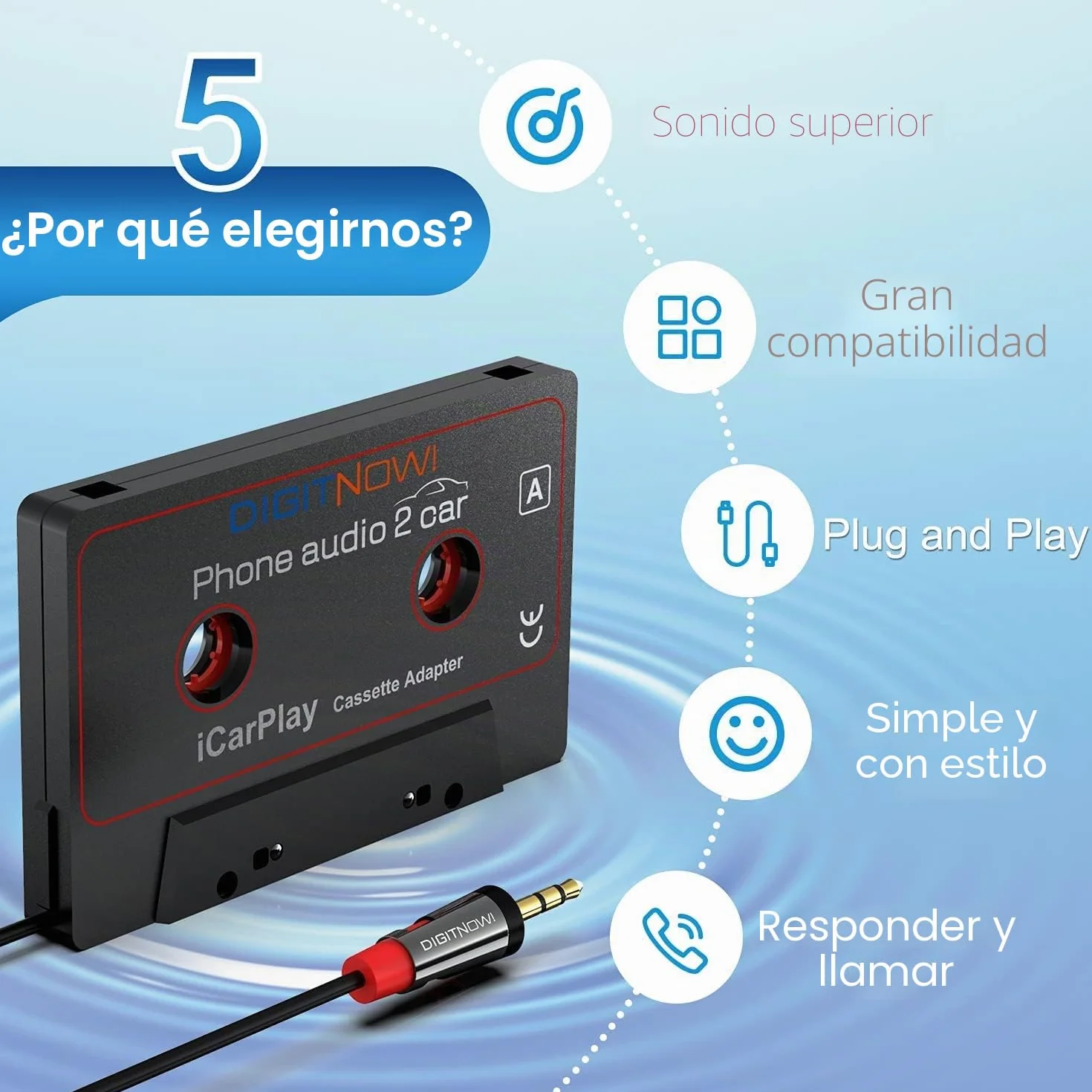 DIGITNOW! Adaptador de Cassette para Coche aux en iPods, teléfonos inteligentes, reproductores de MP3 o walkman