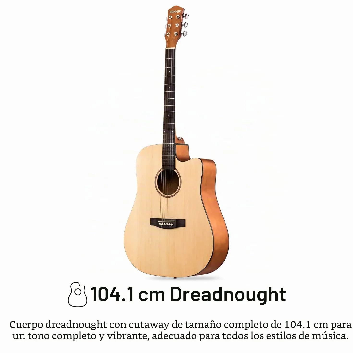 Donner Guitarra Acústica 4/4 para Adulto Principiantes Guitarra Kit Cutaway 41 Pulgadas Dreadnought con con Afindar Cuerdas Capo Natural