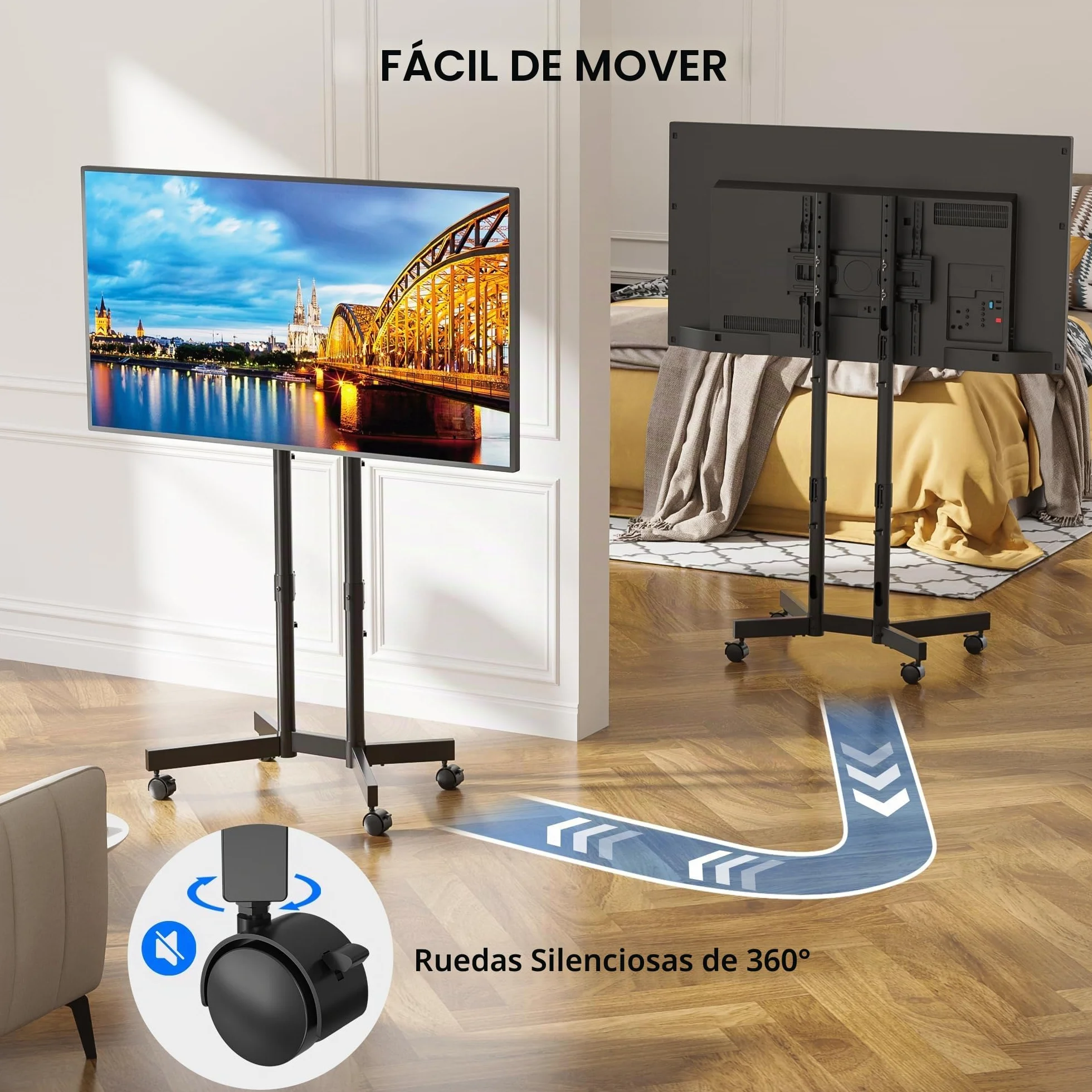 BONTEC Soporte TV Ruedas 32-70 Pulgadas, Pie Ajustable hasta 50 kg, VESA 400x400 mm
