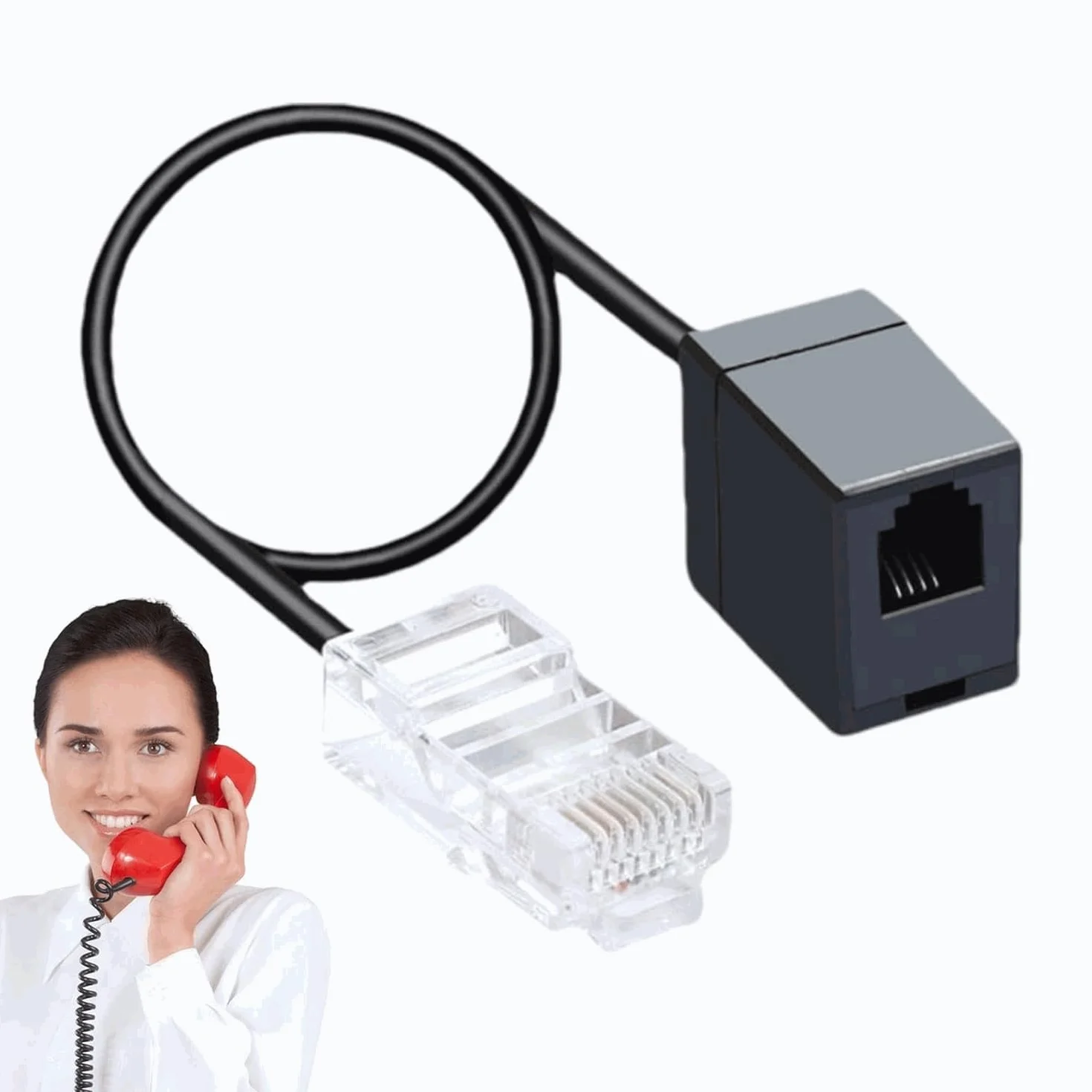 TECHZOCO Cable Adaptador teléfono RJ45 Macho a RJ11 hembra, Cable de red a teléfono, 1x RJ45 male 8P8C to RJ11 female 6P4C, Adaptador Rj45 a Rj11, Plug and Play, Longitud 35 cm