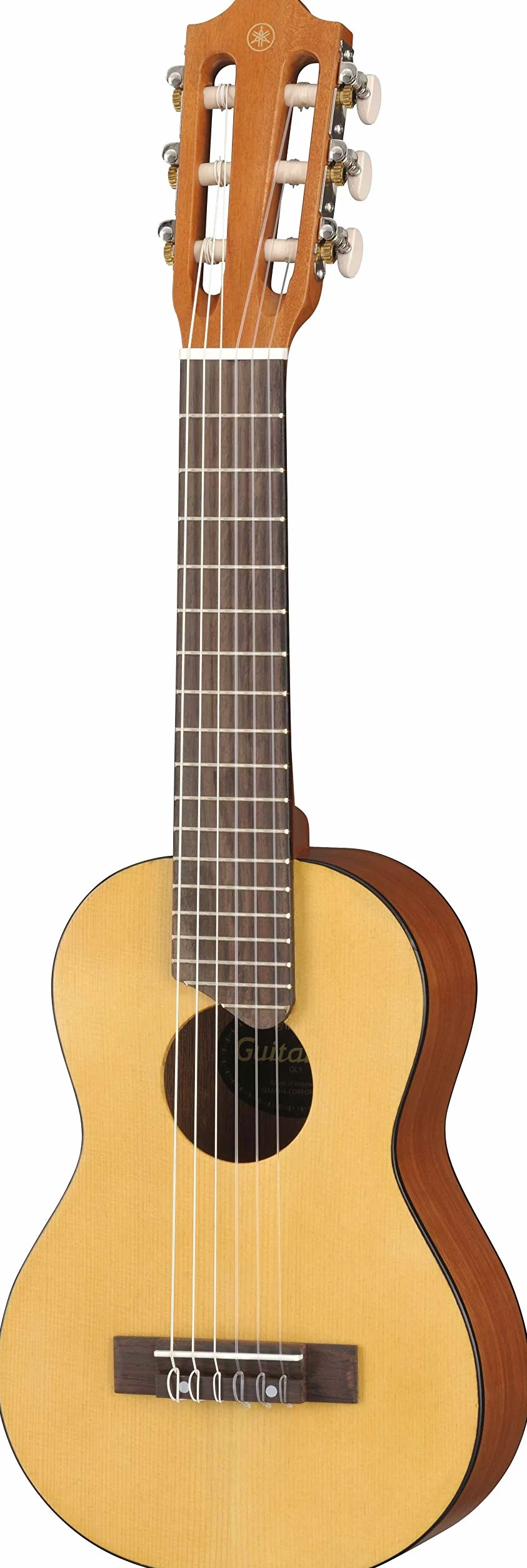 Yamaha GL1 Guitalele - Mini Guitarra de Madera con las dimensiones de un Ukelele, escala de 17 pulgadas, 6 cuerdas (3 en nylon / 3 en acero), Color Natural