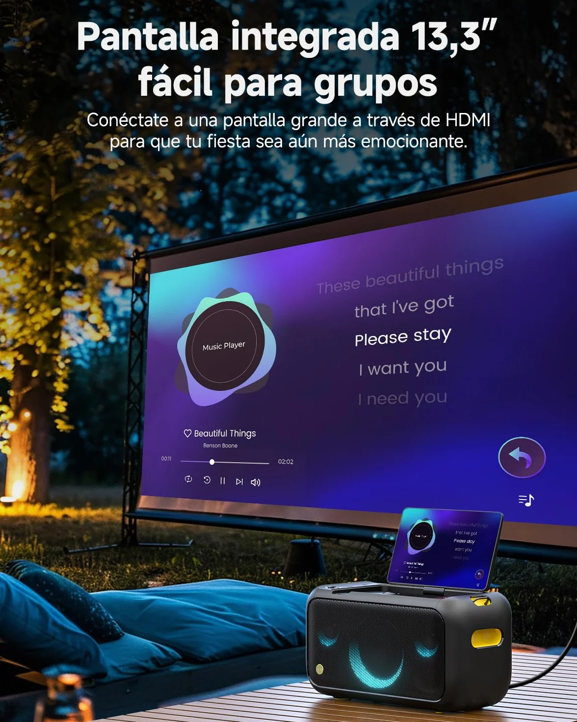 Máquina de Karaoke para Adultos con Pantalla de Letras, Pantalla integrada de 33,8 cm, máquina de Karaoke Realmente Todo en uno con 2 micrófonos inalámbricos (Ocultos y de Carga automática), Altavoz