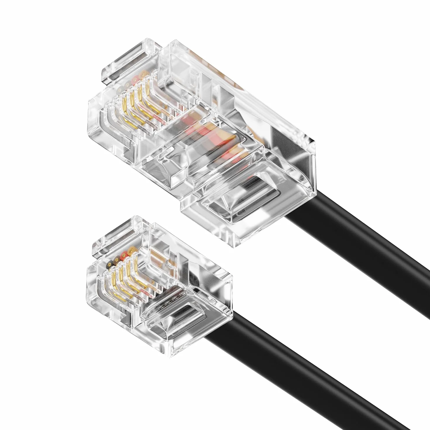 deleyCON 0,5m Cable Teléfono RJ11 a RJ45 Modular Plano Negro