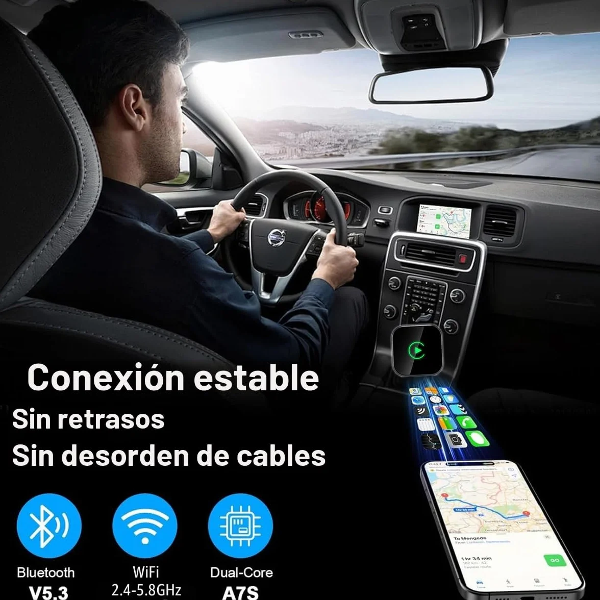 Adaptador inalámbrico CarPlay USB 2 en 1 para iPhone Android Auto, conexión automática WiFi 5.8 GHz
