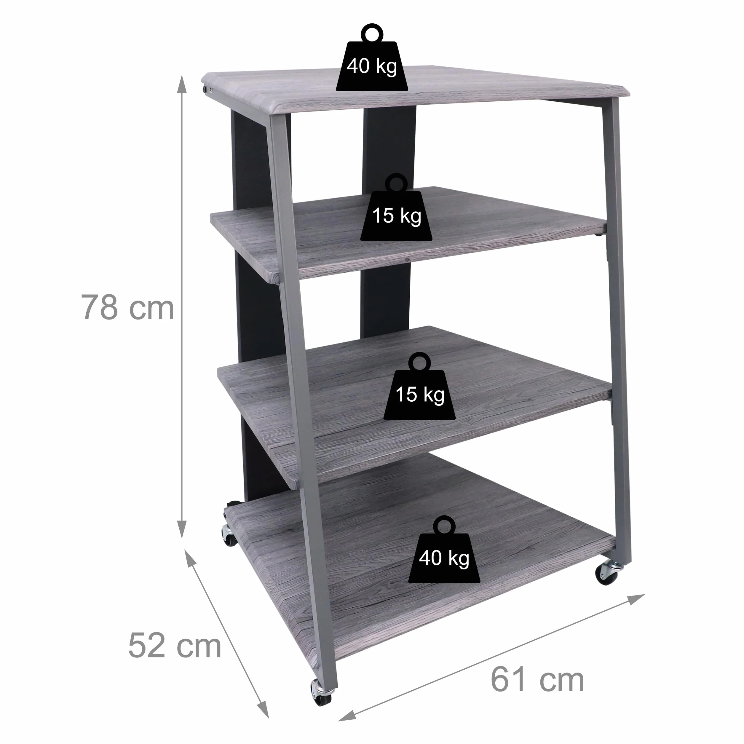 Relaxdays estantería para HiFi, 4 Niveles, Hierro y MDF, 78x61x52 cm, Gris