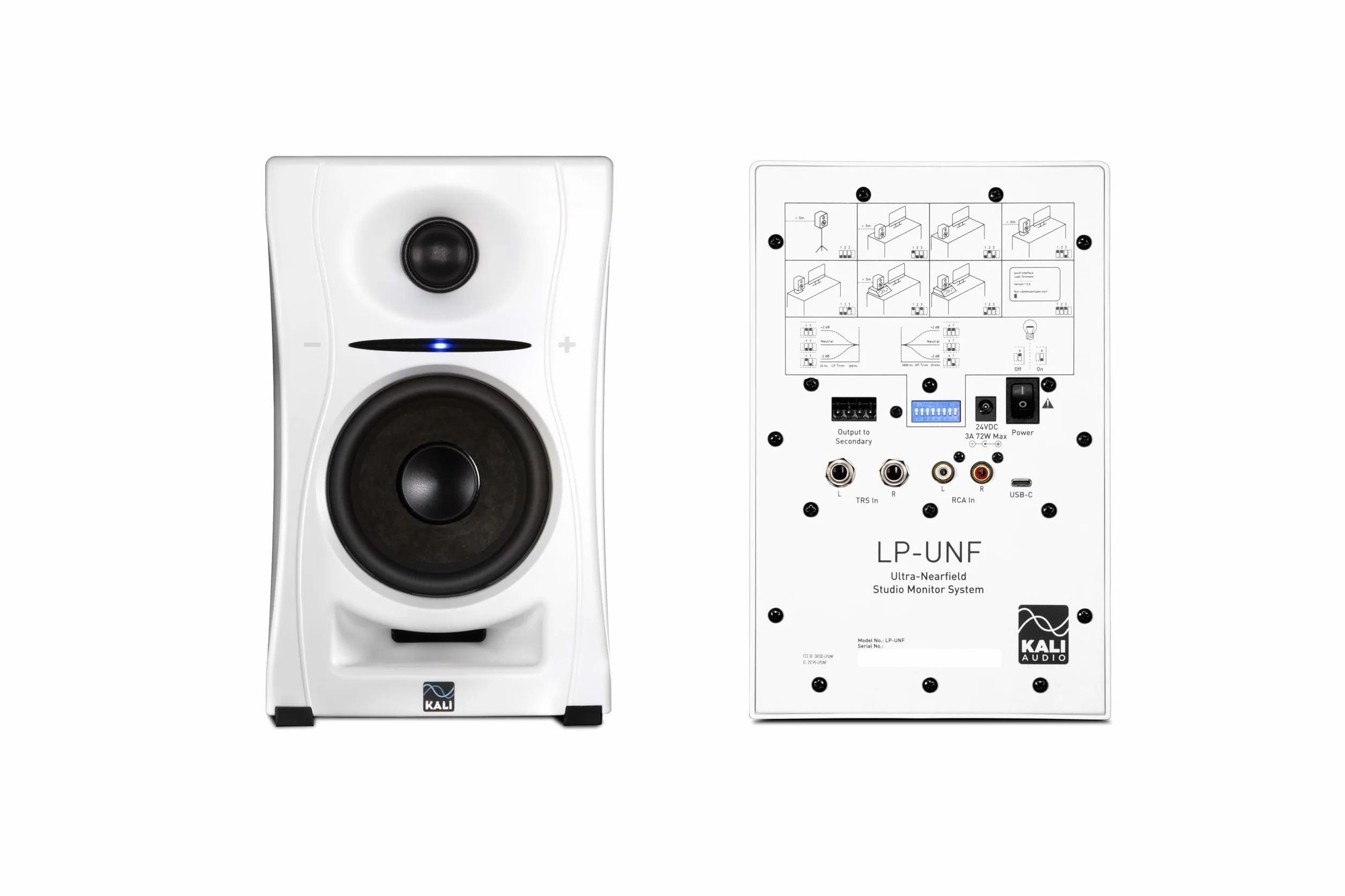 Kali Audio LP-UNF monitor de campo cercano (160 vatios, monitor de estudio, ecualizador de contorno, conectividad de alta fidelidad con Bluetooth/USB-C, TRS, RCA, 6,2 kg, 25,4 x 16,4 x 7,4 cm), blanco