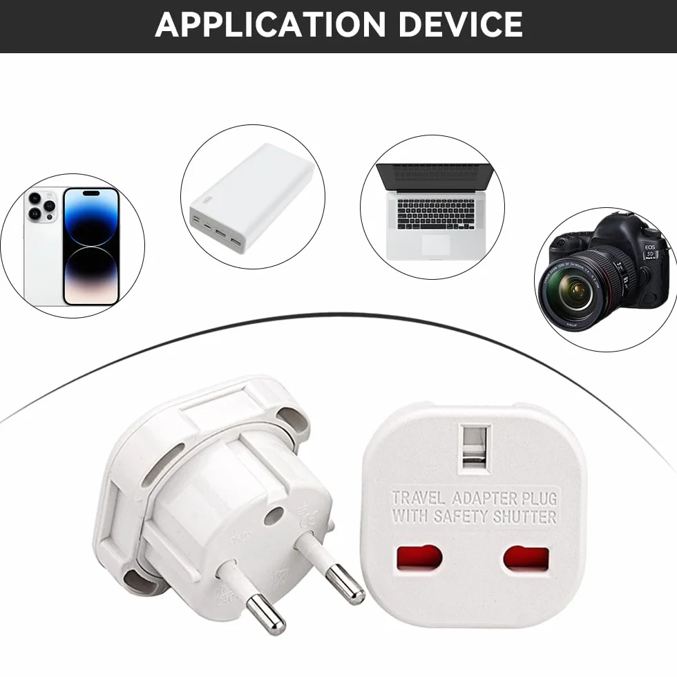 UK to EU Plug Adapter, 6 Piezas Adaptador de Enchufe de UK a Enchufe Europeo, Adaptador Enchufe Ingles a Español,Adaptadors de Viaje U-k a UE/DE/FR/IT/ES (6PCS)