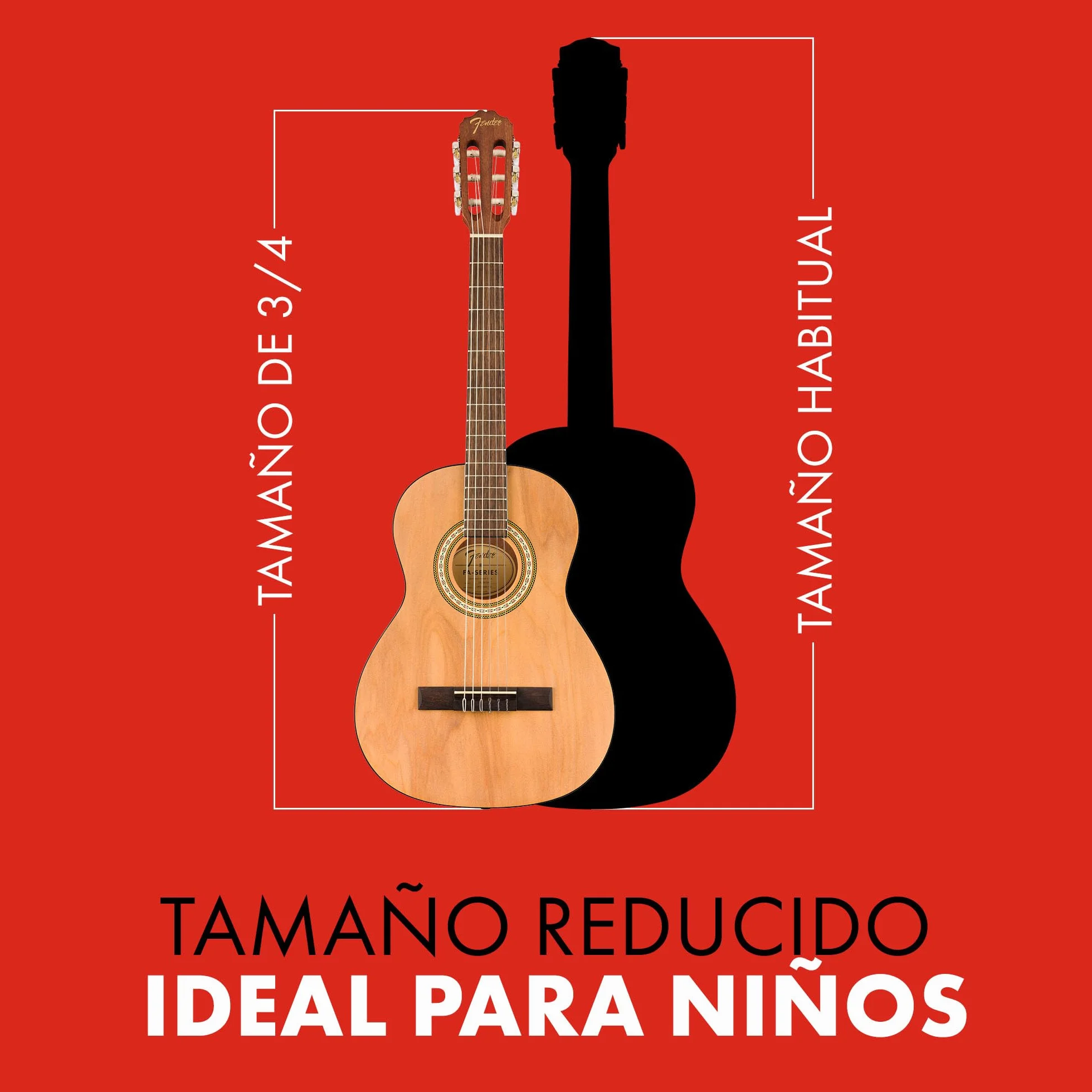 Fender FA-25N Guitarra Acústica de 3/4 Tamaño Con Cuerdas de Nylon, Para Principiantes, 2 Años de Garantía, Perfecta Para Niños, Fácil en los Dedos, Natural