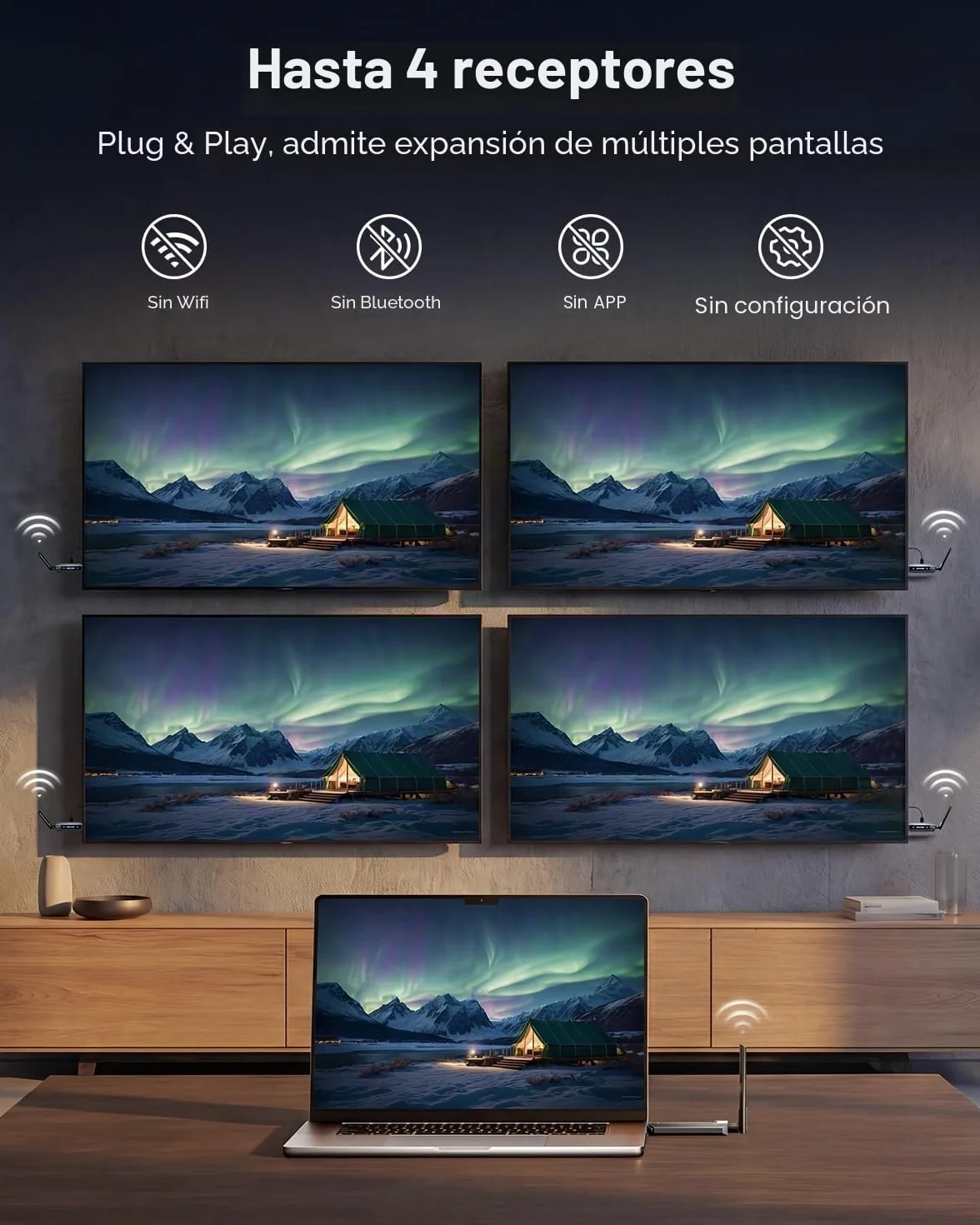 VENTION Transmisor y Receptor HDMI Inalámbrico 656FT con Pantalla LED y Control térmico, hasta 6 RXs, Plug & Play extiende señal 4K Desde PC/proyector/TV Box(1TX+2RX)