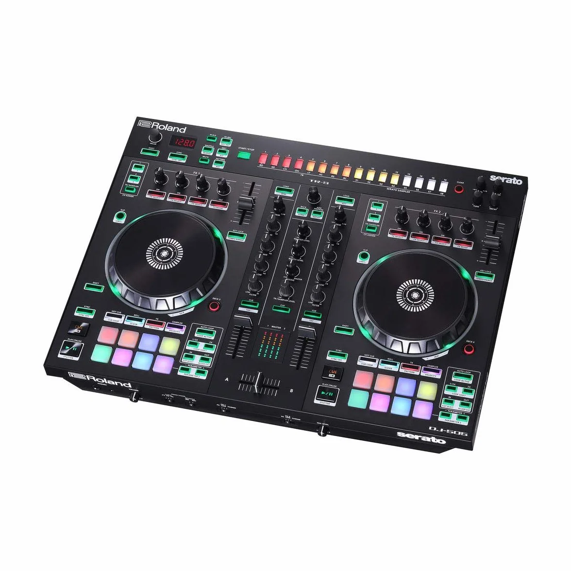 Controlador de DJ Roland DJ-505 — Dos canales y Deck Select para hasta cuatro decks — Controlador de DJ de gama alta en formato compacto