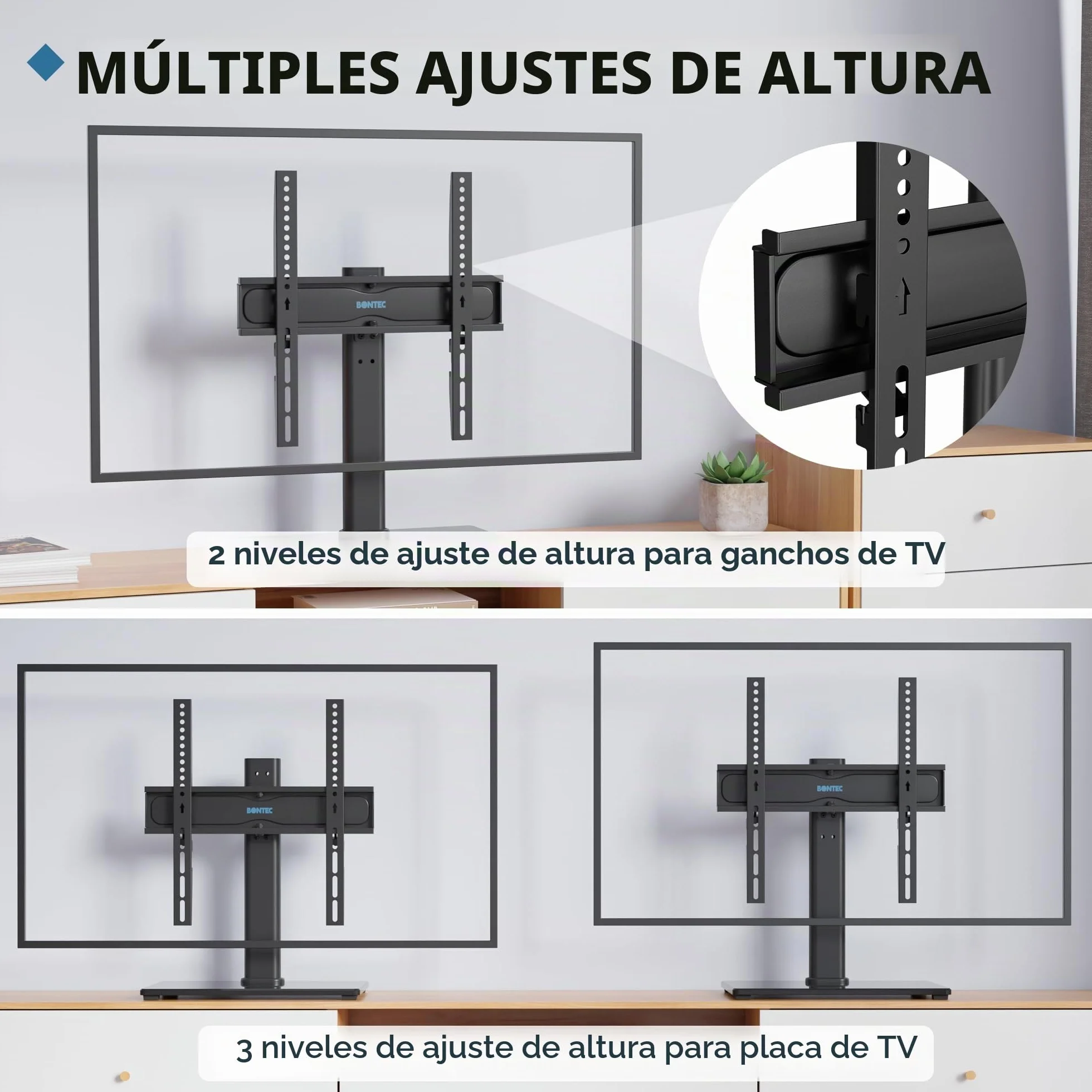 BONTEC Soporte TV Pie Giratorio Universal para 24-60 Pulgadas, Carga 45 kg, VESA 400x400 mm