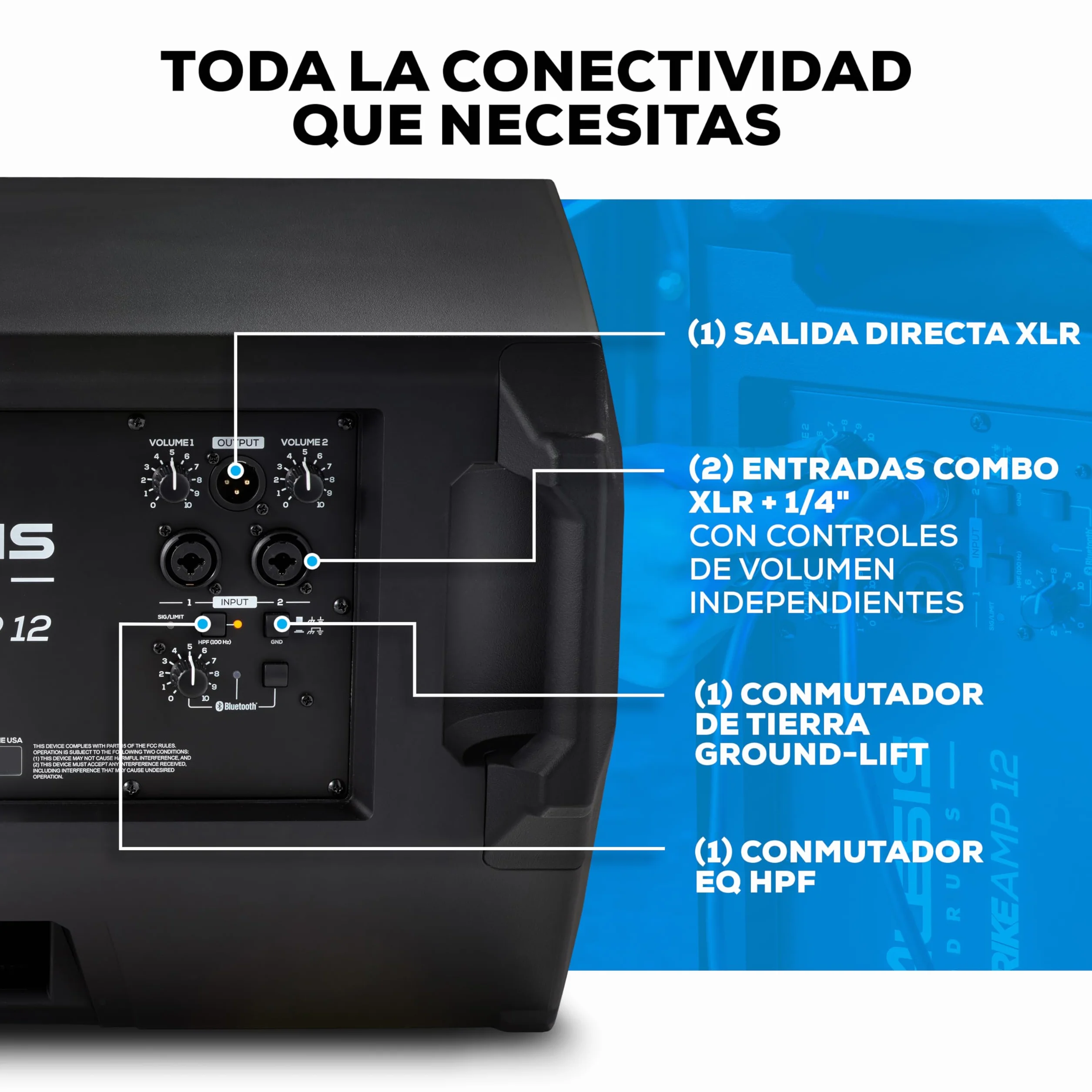 Alesis Strike Amp 12 MK2 - Altavoz Amplificador de 2500W para batería electrónica con Bluetooth, woofer 12", conmutador EQ HPF y conmutador Ground-Lift