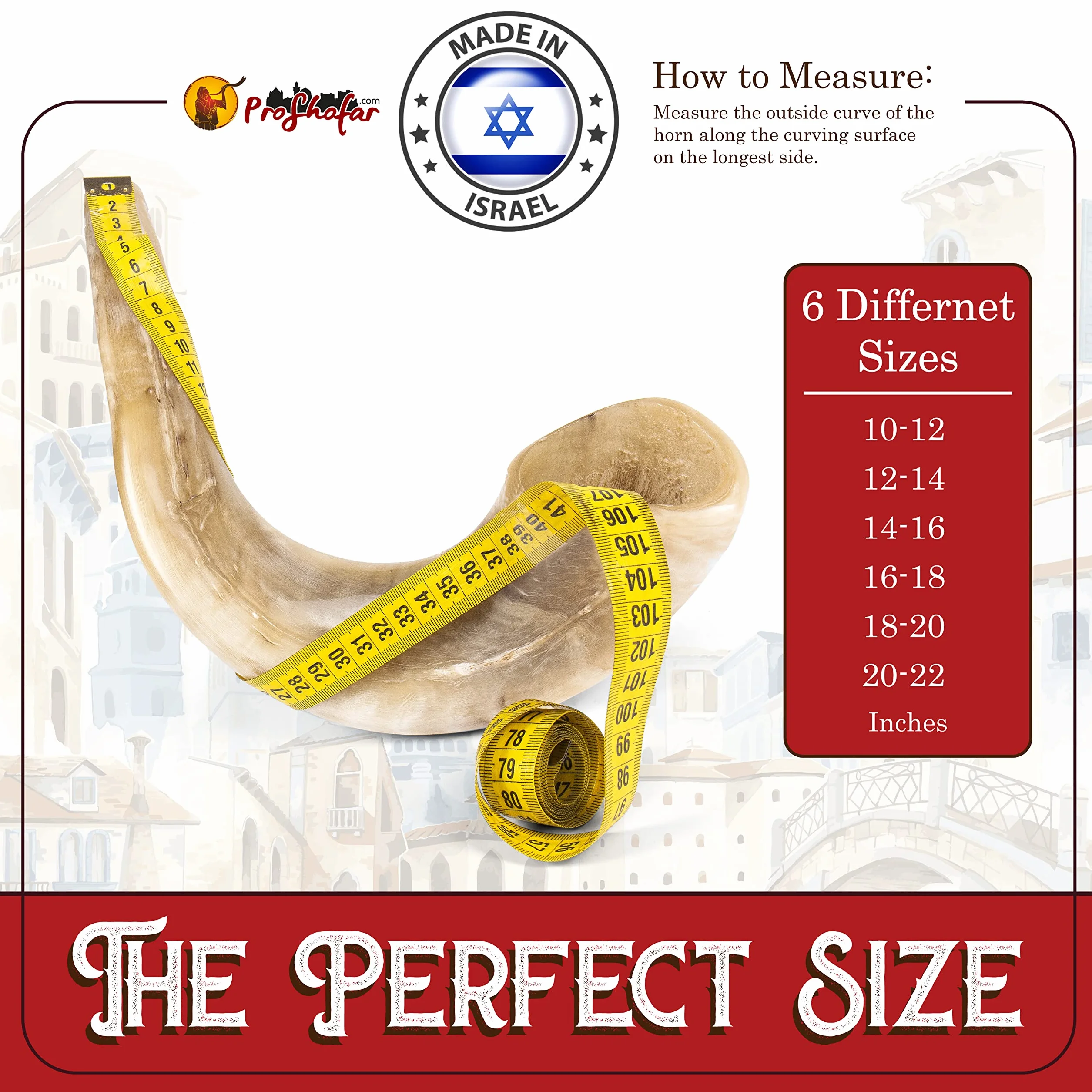 Shofar Set (bolsa de transporte de terciopelo, spray neutralizador de olores, cepillo de limpieza, guía y pulsera roja de Tierra Santa) Ram Shofar pulido, Kosher fabricado en Israel