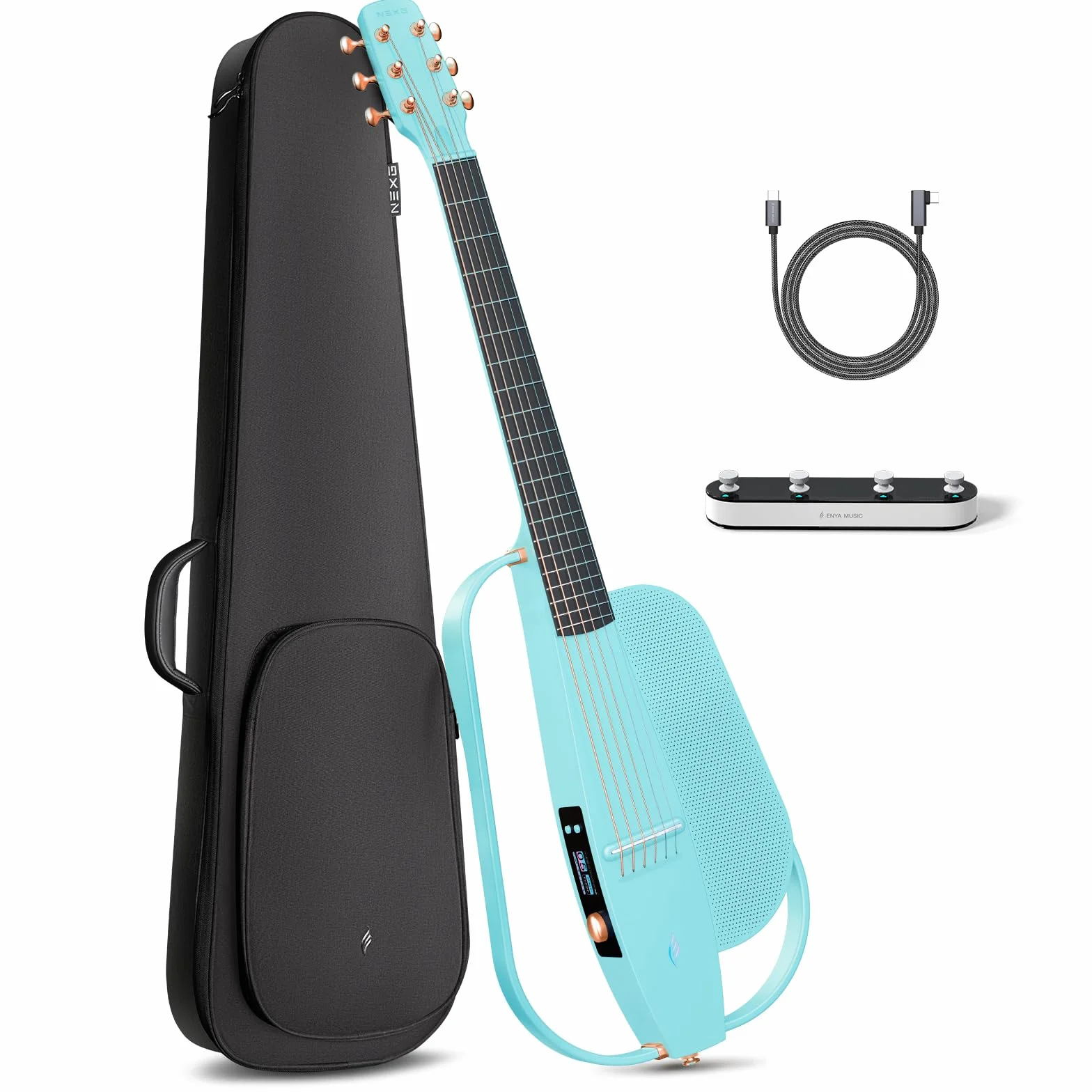 Enya Guitarra Electroacústica NEXG 2 - Versión Básica Guitarra Eléctrica de Fibra de Carbono Azul de 38'' Smart Guitar para Adultos con Altavoz Inalámbrico de 80W Pedal Cargador y funda