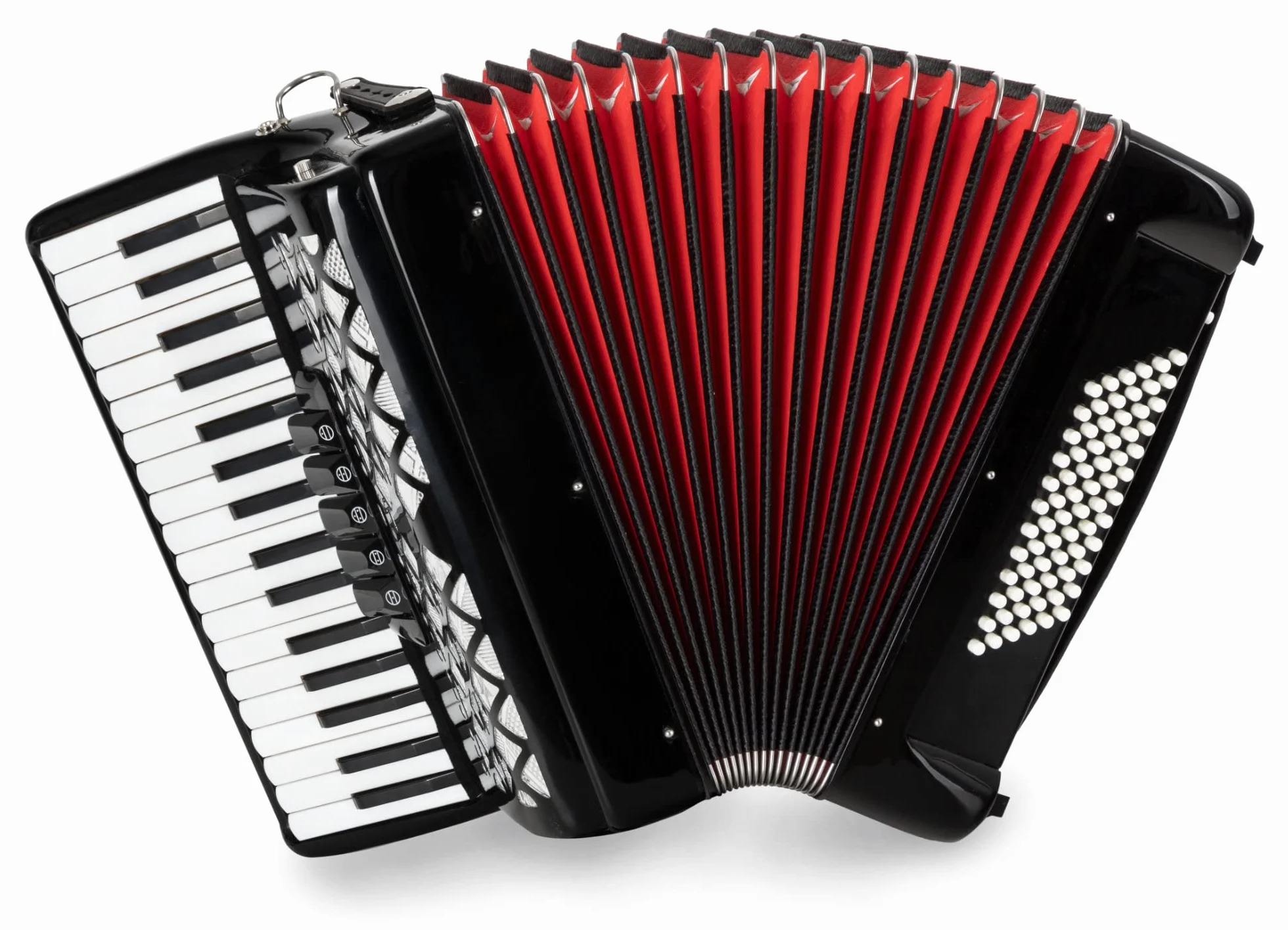 Acordeón Classic Cantabile 72 Bajos "Secondo V" - Acordeón de teclas - 3 voces - 34 teclas de agudos - con correas y funda mochila - negro