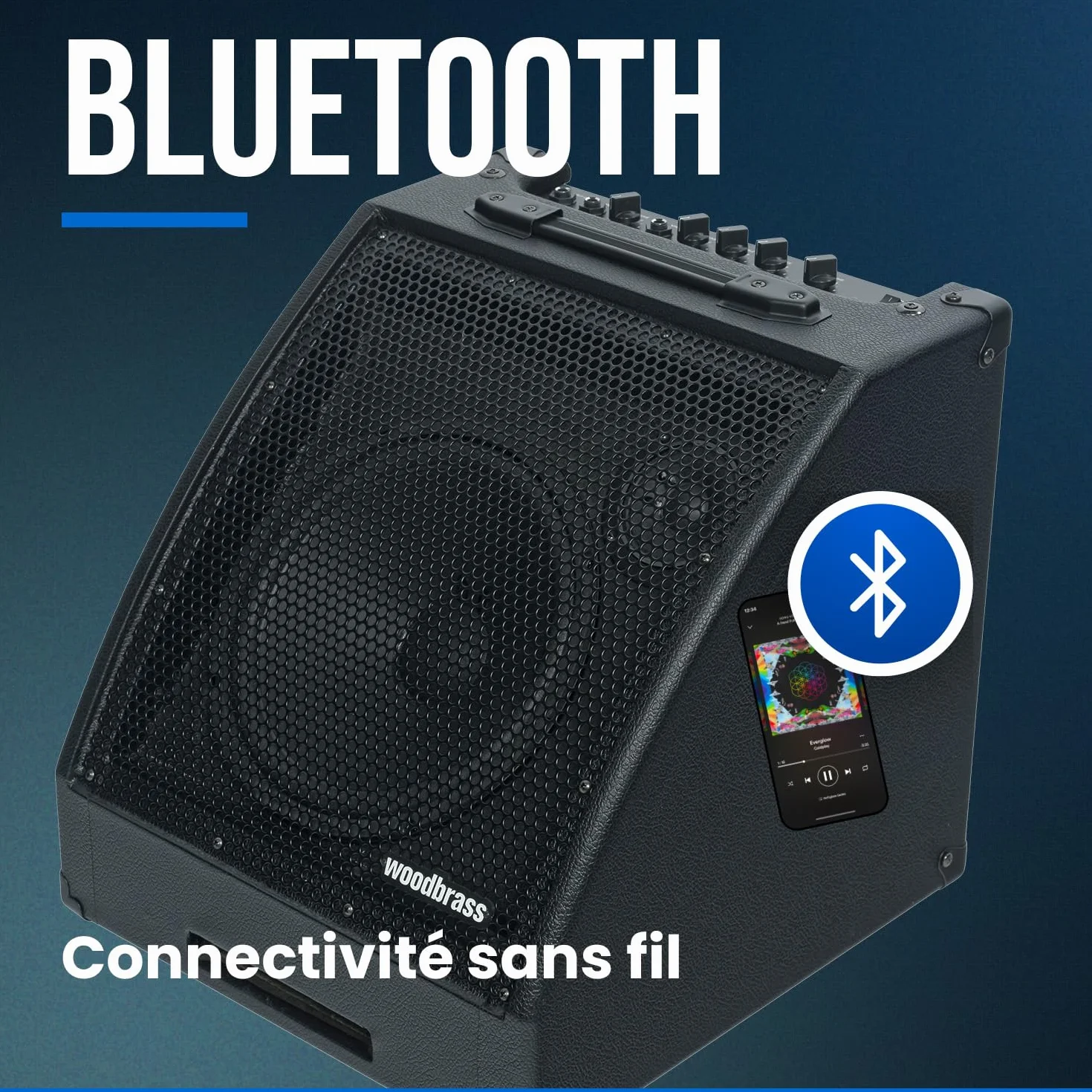 Woodbrass D30BT - Amplificador para batería electrónica (amplificador Bluetooth de 30 W, ideal para baterista principiante, aficionado, pro, potente, robusto, pan, inclinado: perfecto para jugar en