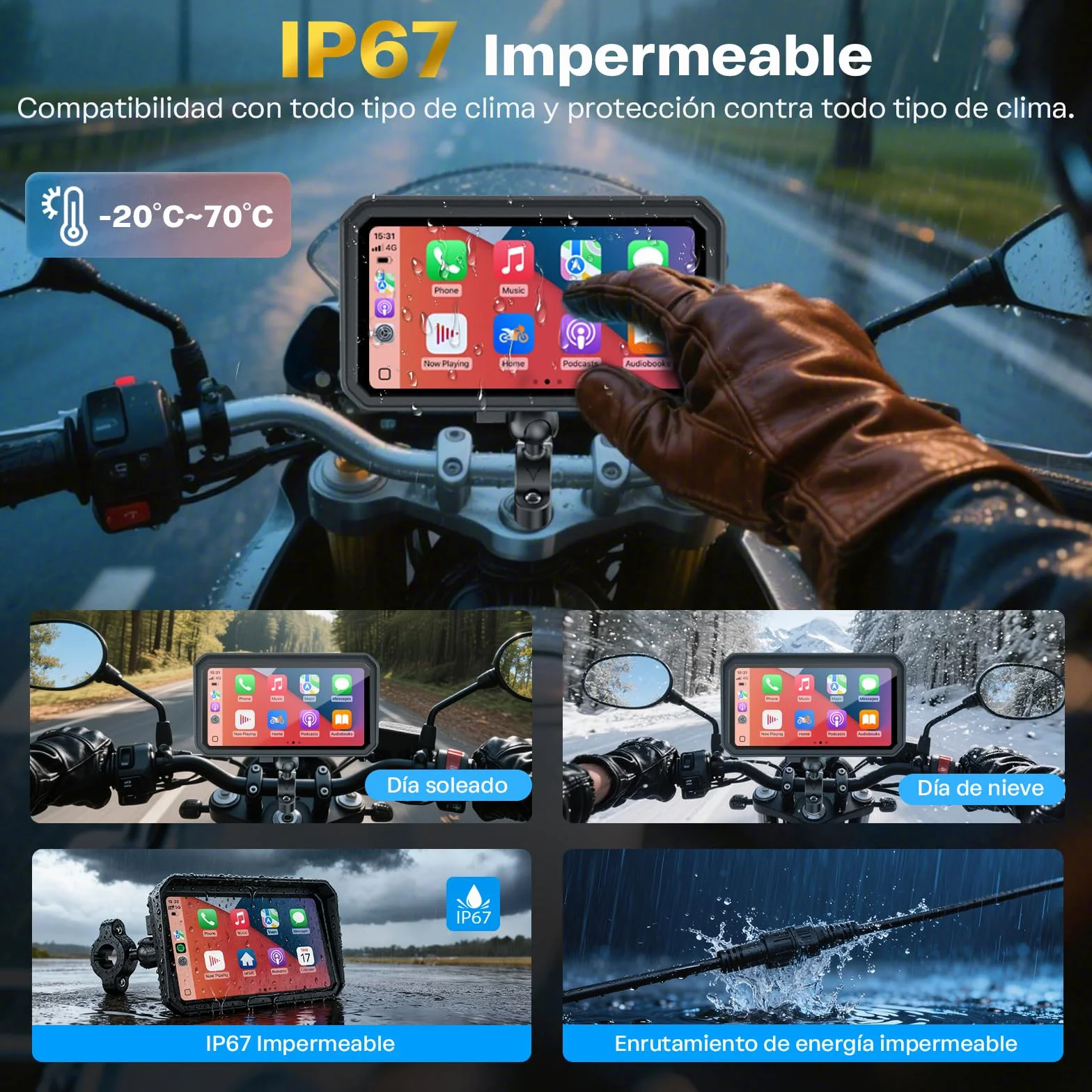 WonVon CarPlay para Motocicleta Sistema de Navegación GPS 6.25 Pulgadas con Apple CarPlay y Android Auto Doble Bluetooth