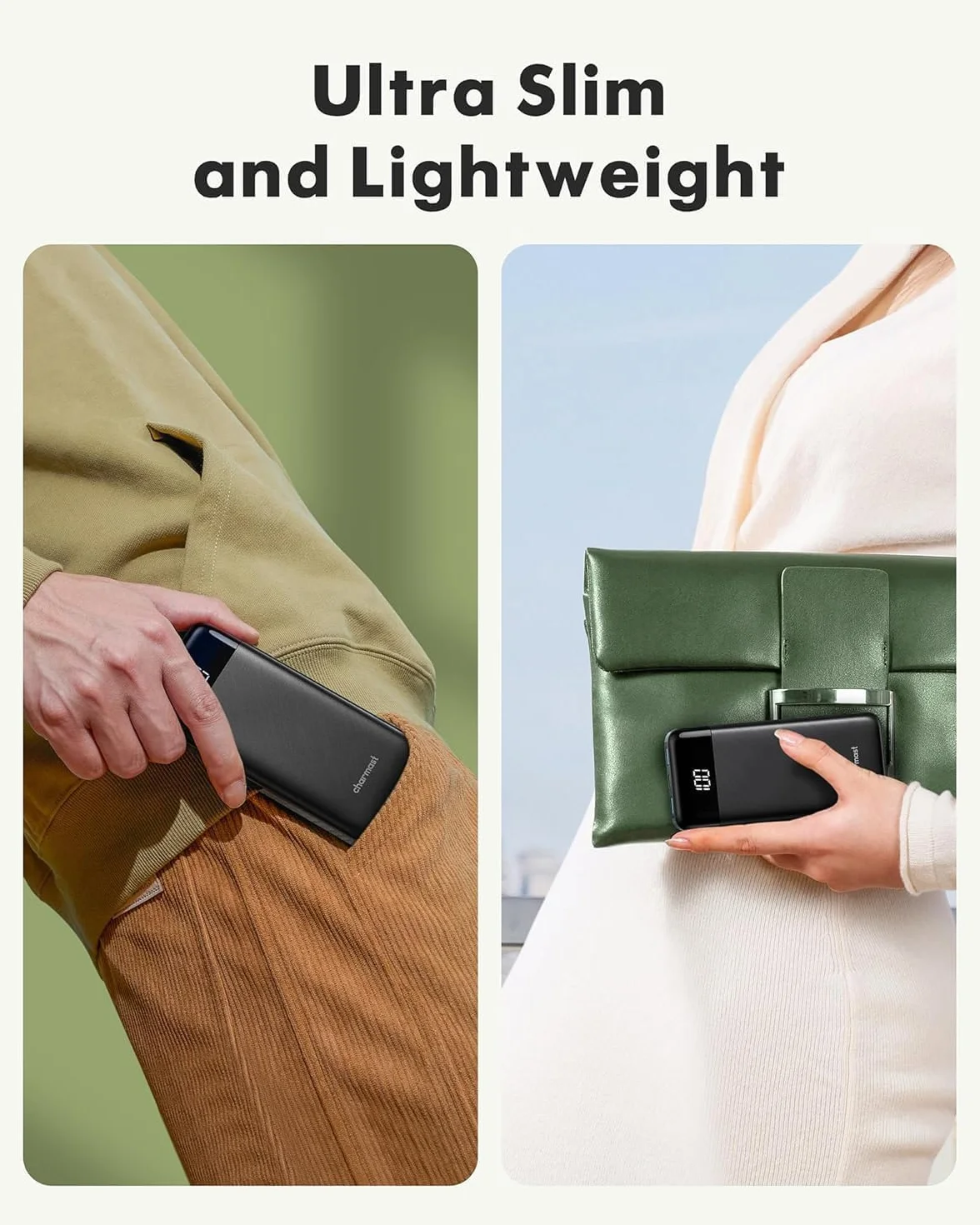 Charmast Power Bank 10000mAh con Cables Integrados, USB C Cargador Portátil 5V / 3A Powerbank Pantalla LED con 6 Salidas y 3 Entradas para iPhone Samsung Huawei Xiaomi