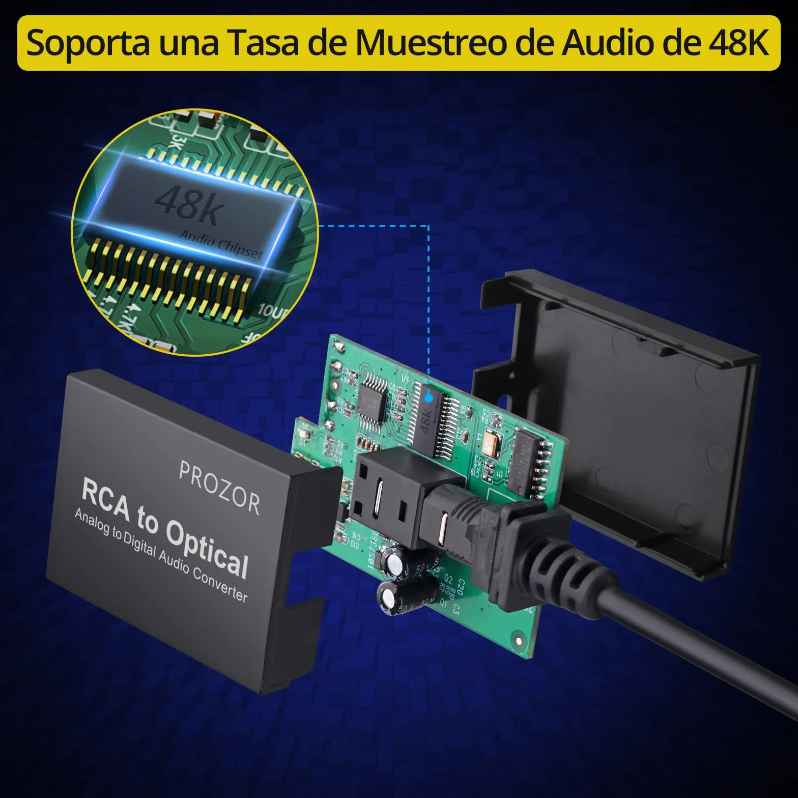 PROZOR Convertidor de Audio Analógico a Digital RCA a Toslink SPDIF con Cable Integrado