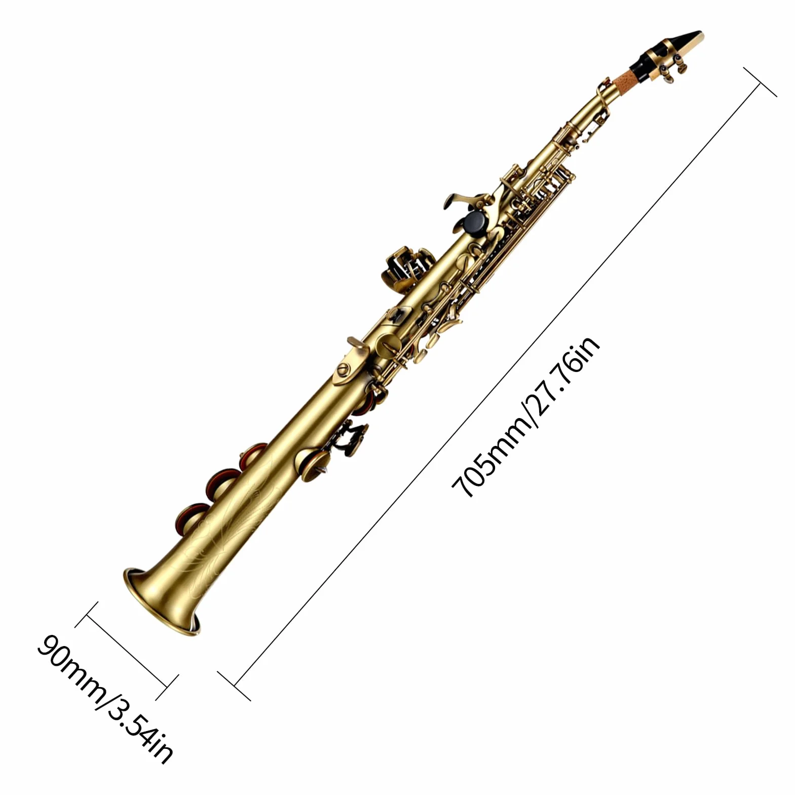Btuty Saxofón soprano Bb recto de latón profesional, saxofón niquelado, instrumento de viento de madera, patrón tallado con estuche de transporte, boquilla, kit de limpieza de caña, guantes