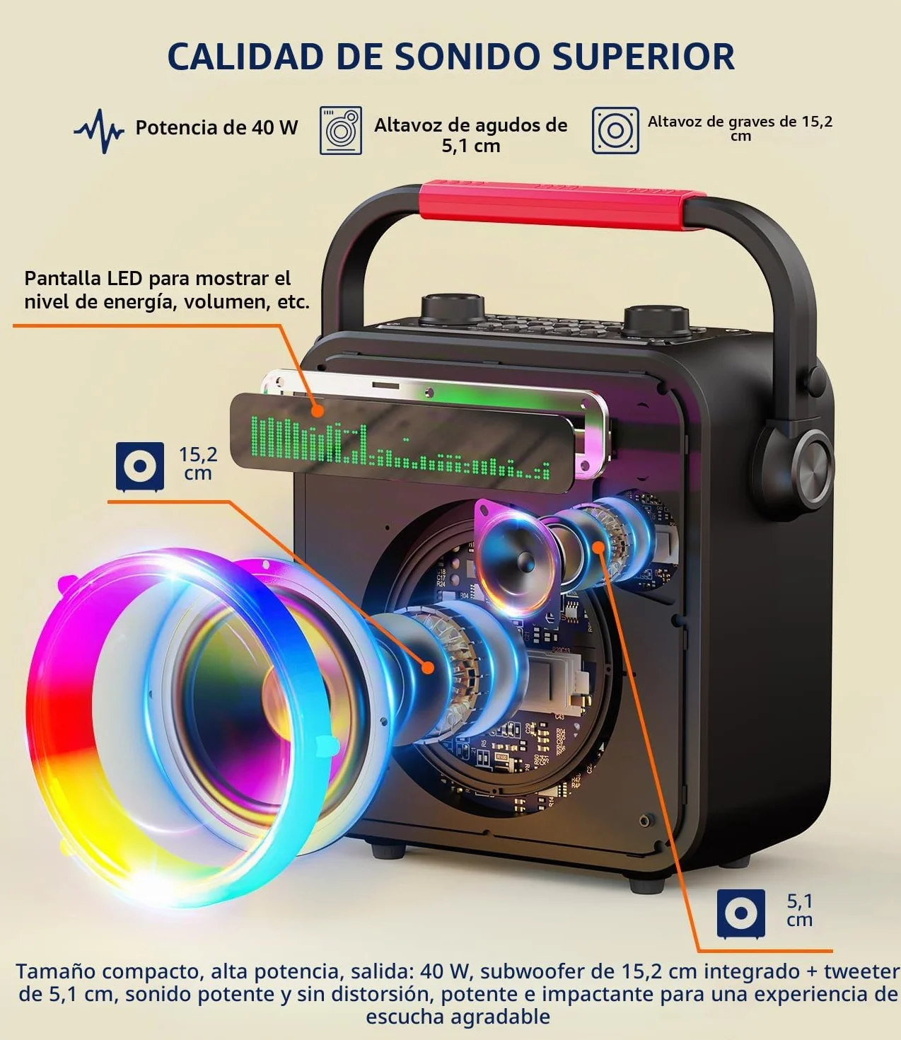 Karaoke 2 Micrófonos Inalámbricos, Altavoz Portátil para Karaoke con Sistema PA y LED, Compatible con Bluetooth/TF/USB/AUX/TWS, Es una Excelente Opción de Regalo para Niños, Familiares y Amigos