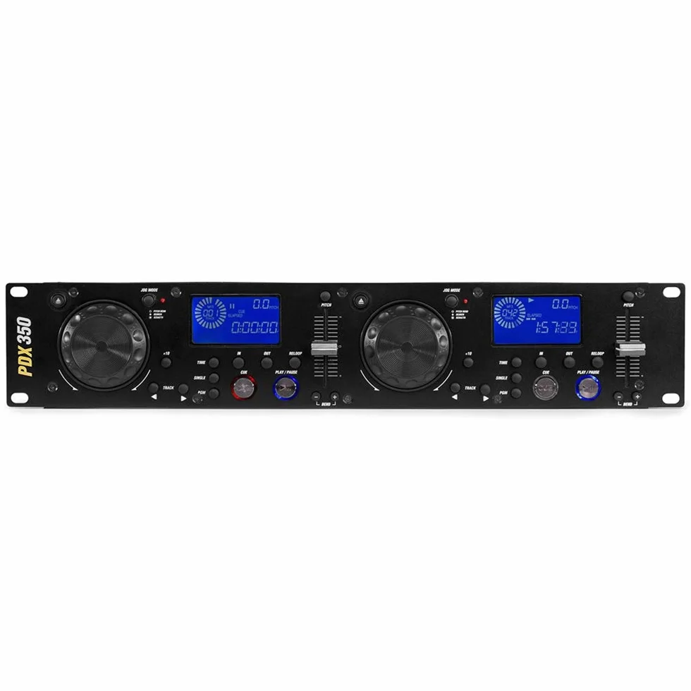 Power Dynamics PDX350 Dual DJ CD/USB Player Controller, Dual Player para PDX350: CD/USB /MP3, Anti-Choque con Buffer RAM, Reloop, 2X LC Display, Compatible con Rack 19", Negro