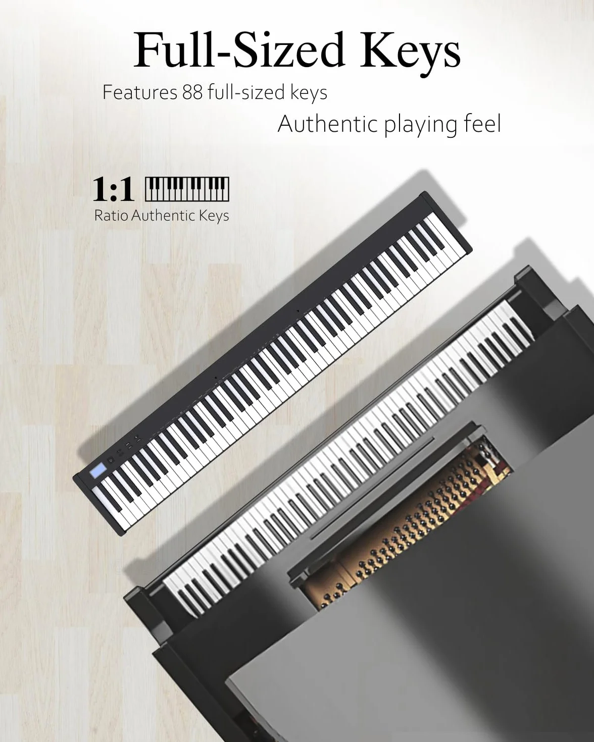 Longeye Piano Eléctrico 88 Teclas–Teclado Piano y Portátil con Soporte, Semicontrapesadas, Pedal de Sustain, Atril y Bolsa de Transporte–Blanco(Slim-88)