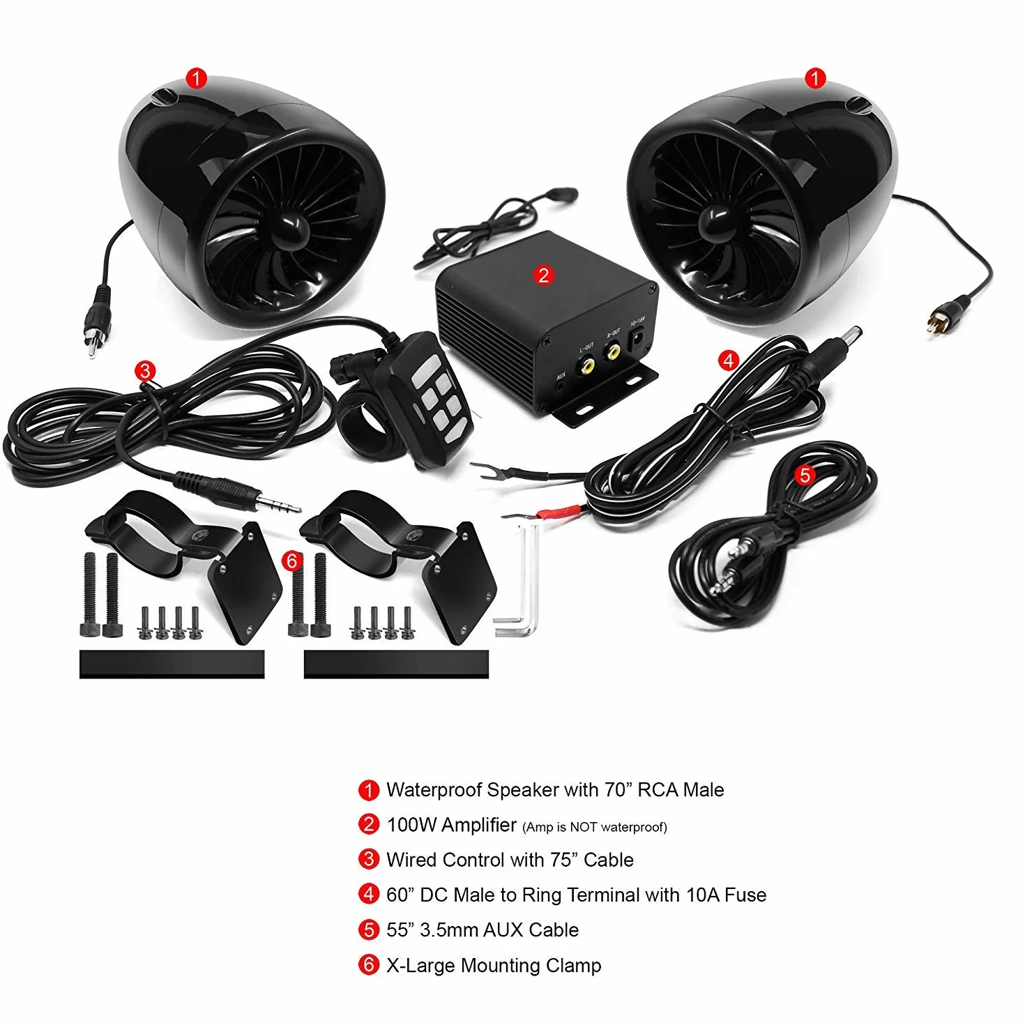M150 Sistema de Audio con Amplificador de Moto con AUX, MP3, Radio FM, 4 Pulgadas de Altavoces estéreo Bluetooth Impermeables para Motocicletas ATV UTV RZR (Negro, Ventilador)