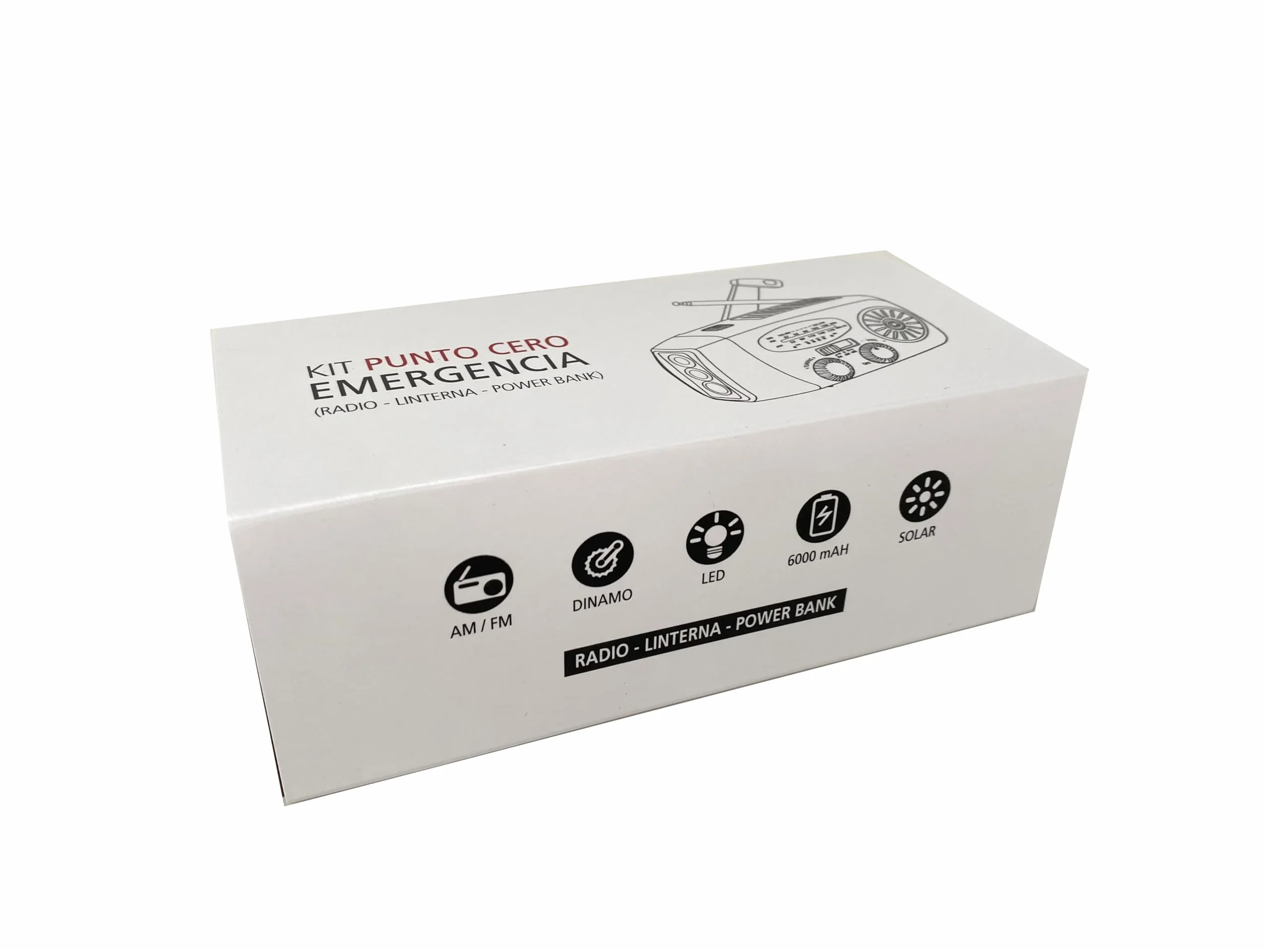 Radio Solar portátil AM/FM con Alarma SOS, Dinamo, Cargador USB, Linterna LED, Powerbank 6000 mAh