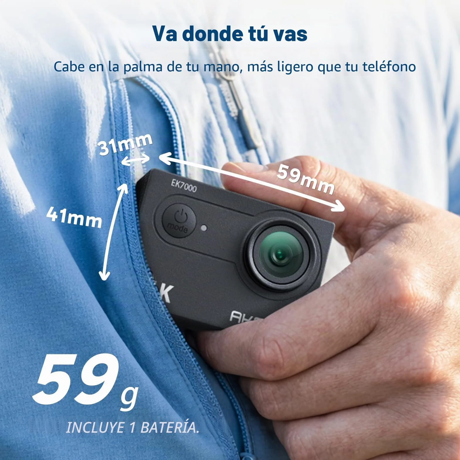 AKASO Cámara Deportiva 4K 30FPS 20MP WiFi Acción Gran Ángulo 170° Control Remoto 2.4G Sumergible 30M EK7000