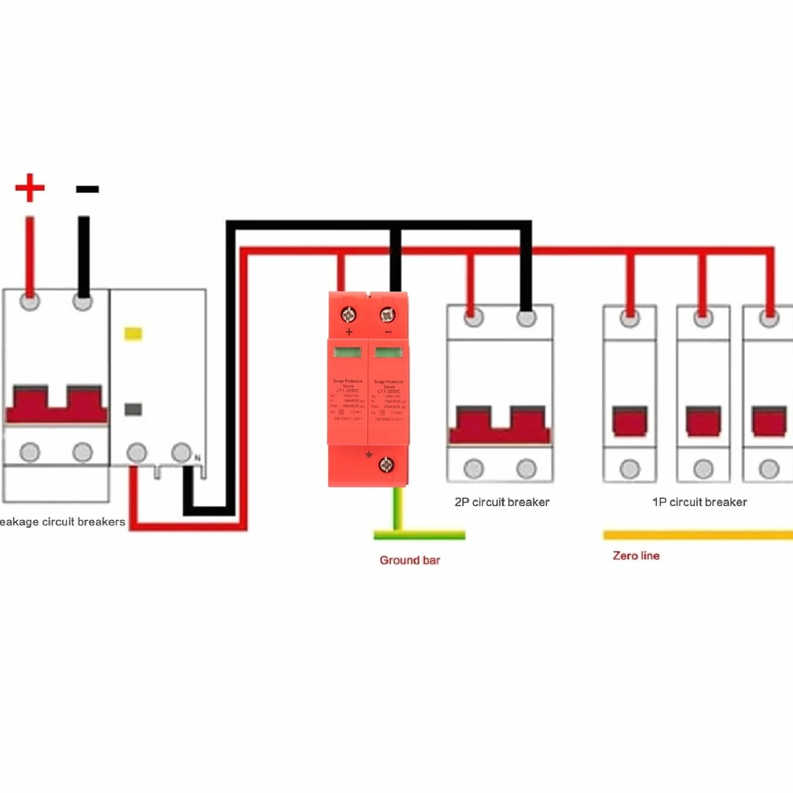 DEWIN Dispositivo Descargador, DC 1000V Dispositivo Descargador de Bajo Voltaje de Protección contra Sobretensiones Domésticas 2P 10KA~20KA