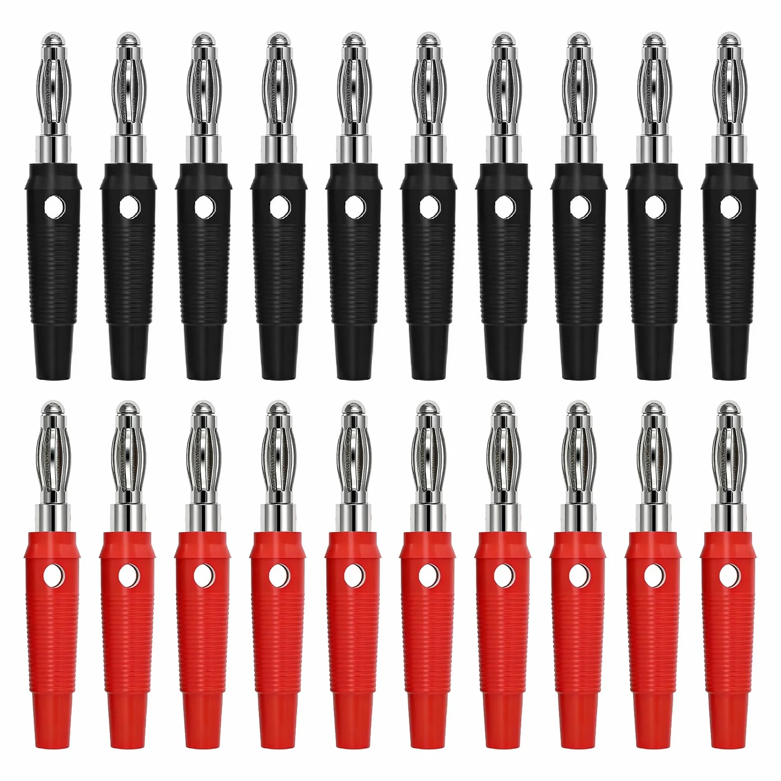 20 Piezas Conectores Banana 4mm Niquelados Rojo y Negro, Tipo Tornillo Sin Soldadura, Enchufe Banana Altavoz Macho Cable Altavoz 2.5mm², Audio Amplificador AV, Sistema Home Cinema, Prueba Eléctrica