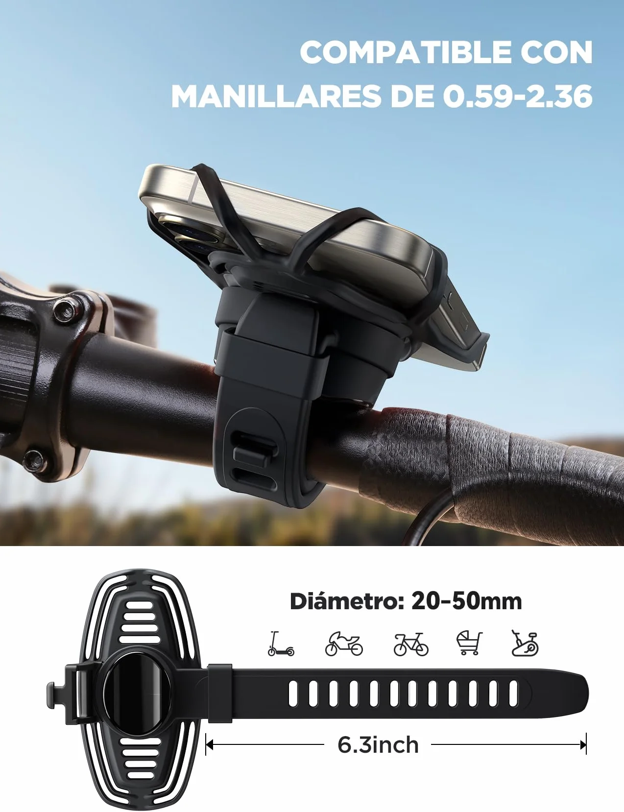 JOYROOM Soporte Móvil Bicicleta 360° Silicona para iPhone Smartphone 4.0-7.2"