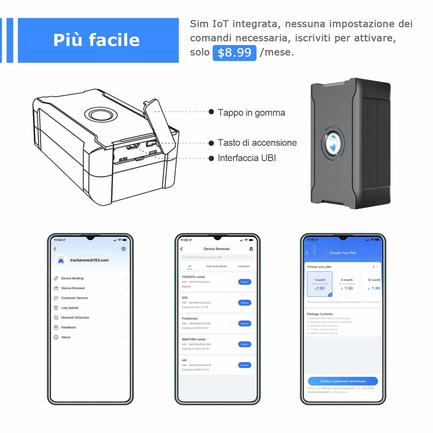wanwaytech Localizador GPS Tracker para coche, moto y perros, 90 días de espera 6000 mAh, alarma antirrobo, seguimiento global en tiempo real – Tarjeta SIM gratuita, aplicación incluida, rastreador