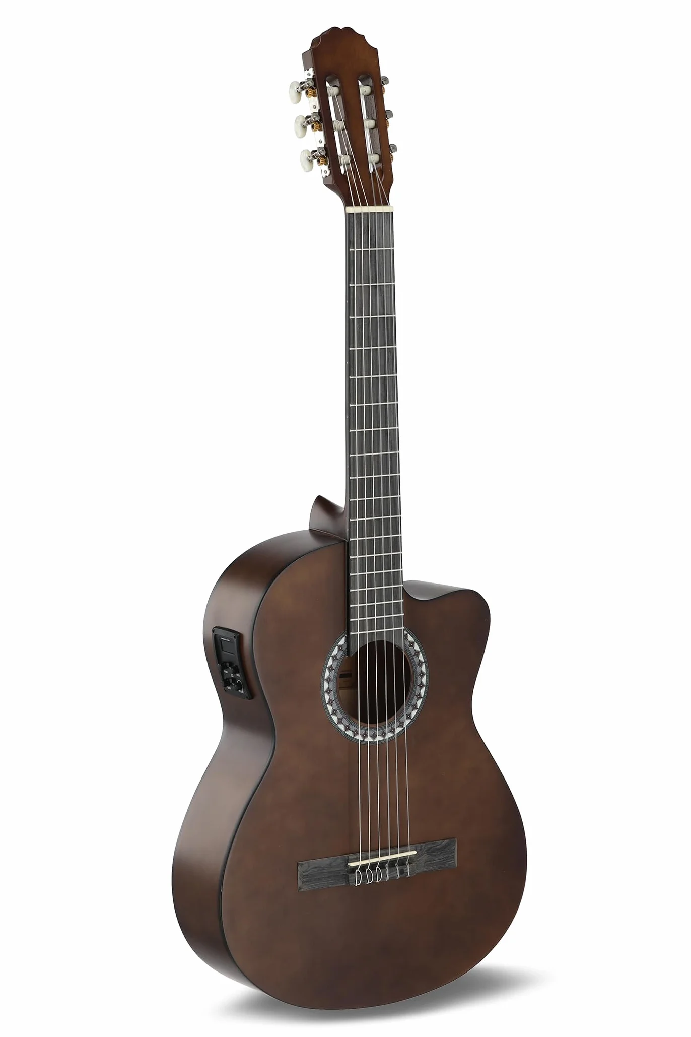 GEWA E-Acústica Guitarra Clásica Básica - Classic Electro - 4/4 - Cuerpo de Tilo - Pastilla EQ de 4 bandas con afinador - Cutaway - Color Nogal