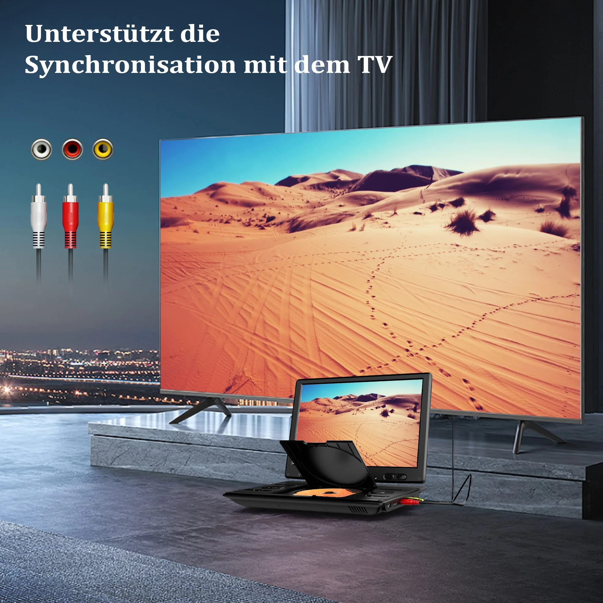 Reproductor de DVD portátil 14.1 para coche para niños con pantalla giratoria HD de 12.5 pulgadas, diseño exclusivo de teclas, función de proyector de sincronización, puerto USB/SD.