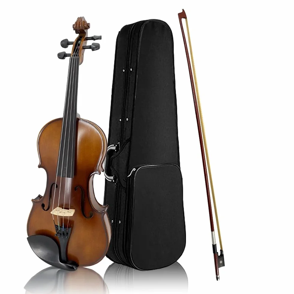 Yinfente Viola acústica de 4 cuerdas de 15 pulgadas, tamaño completo para estudiantes, principiantes, instrumento de viola completo hecho a mano profesional con funda, arco de Brasil, paño de limpieza