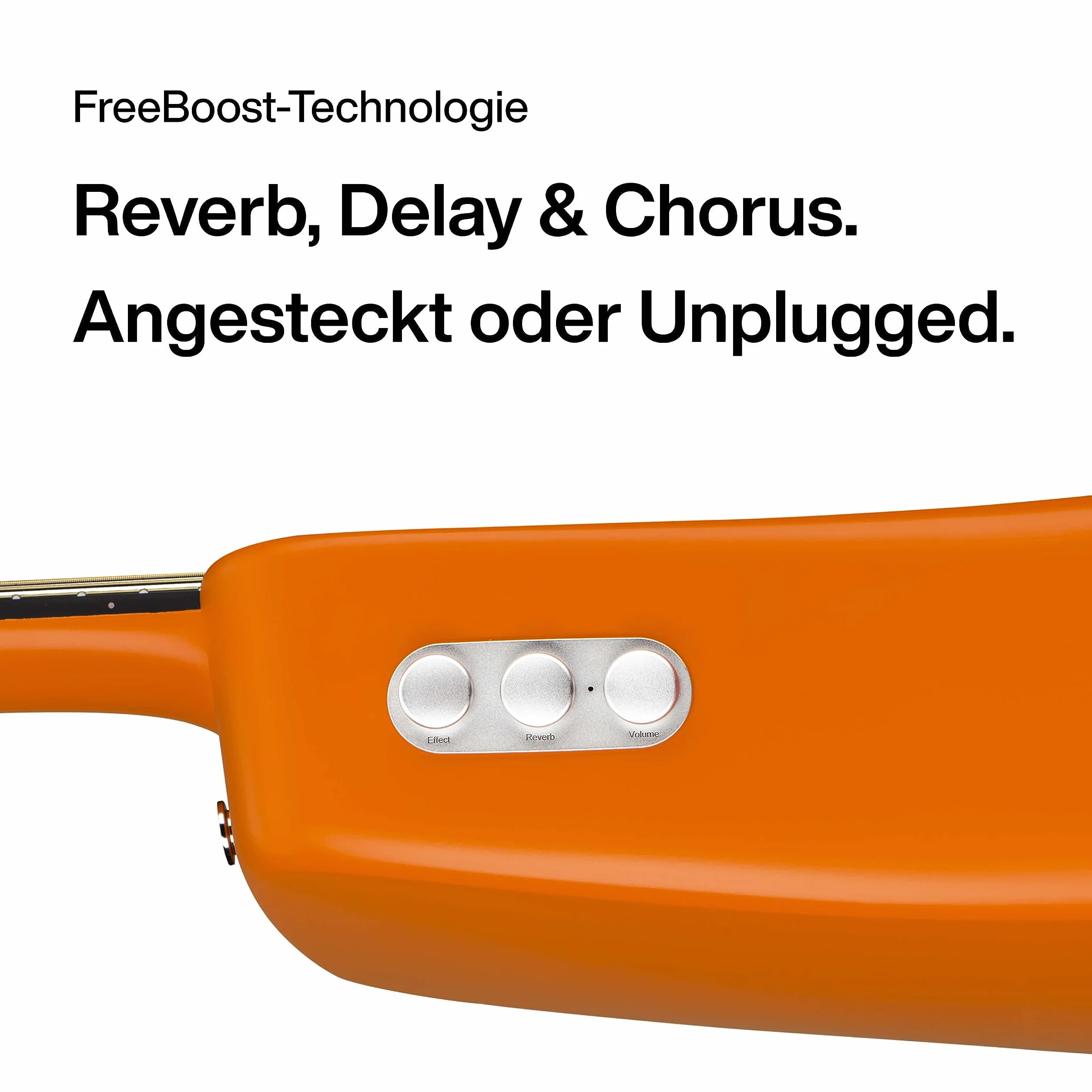 LAVA Guitarra eléctrica de fibra de carbono ME 2 con efecto, adecuada para fiestas, peso ligero, actuaciones, cómoda de viajar y llevar, con bolsa de recogida y cable de carga (FreeBoost, naranja, 36