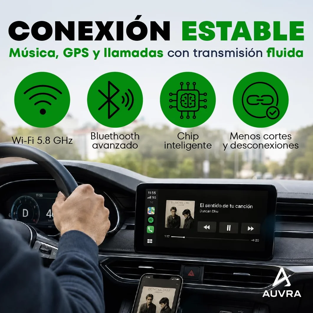Carplay Inalambrico 2026 Adaptador Android Apple Auto Inalambrico para Coche Bluetooth WiFi USB C Plug Play Compatible iPhone Conexion Estable Sin Cables Mini Dongle Accesorios Coche Interior Air USB