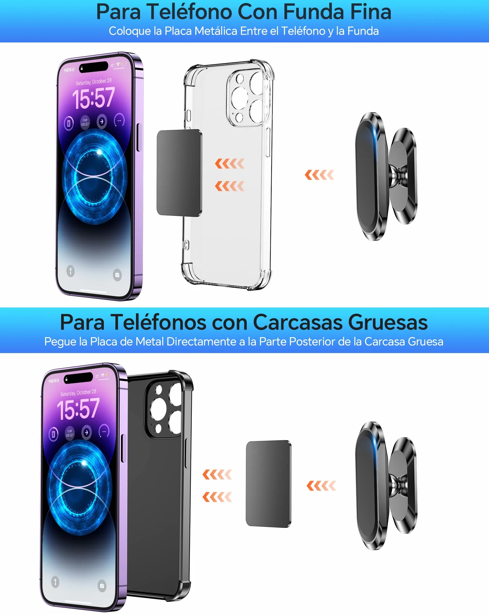 Coolpow Soporte Magnetico Movil Coche [2 Piezas],Soporte Movil Coche Iman Fuerte para Salpicadero 360°Rotación,Suporte Telemovel Carro para iPhone 17/16/15/14 & Smartphone,Incluye Placa Metal Adhesiva