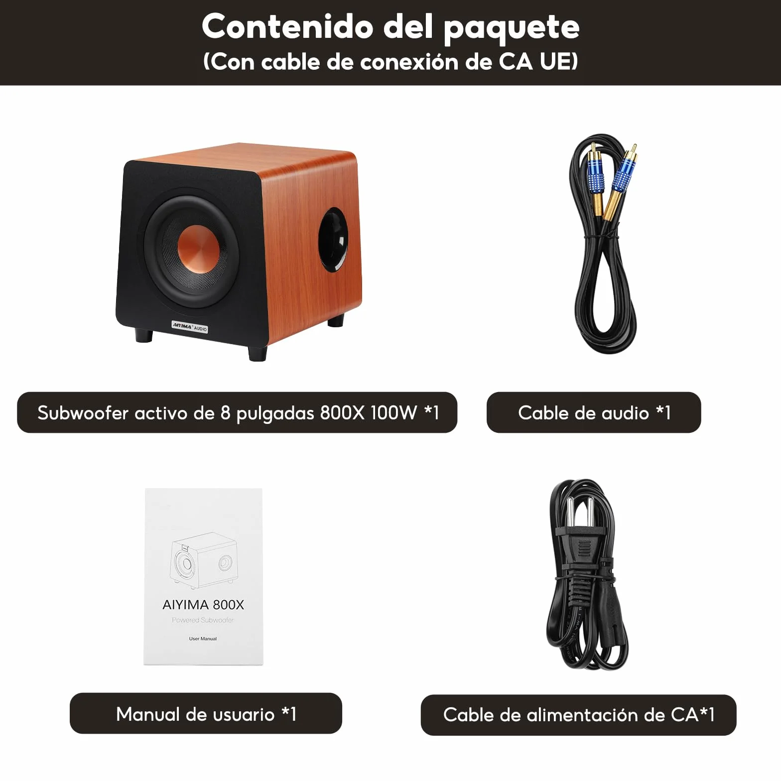 AIYIMA 800X Subwoofer Activo 8 Pulgadas 150W Pico 100W RMS Amplificador Integrado MDF 30Hz-300Hz RCA AUX LFE
