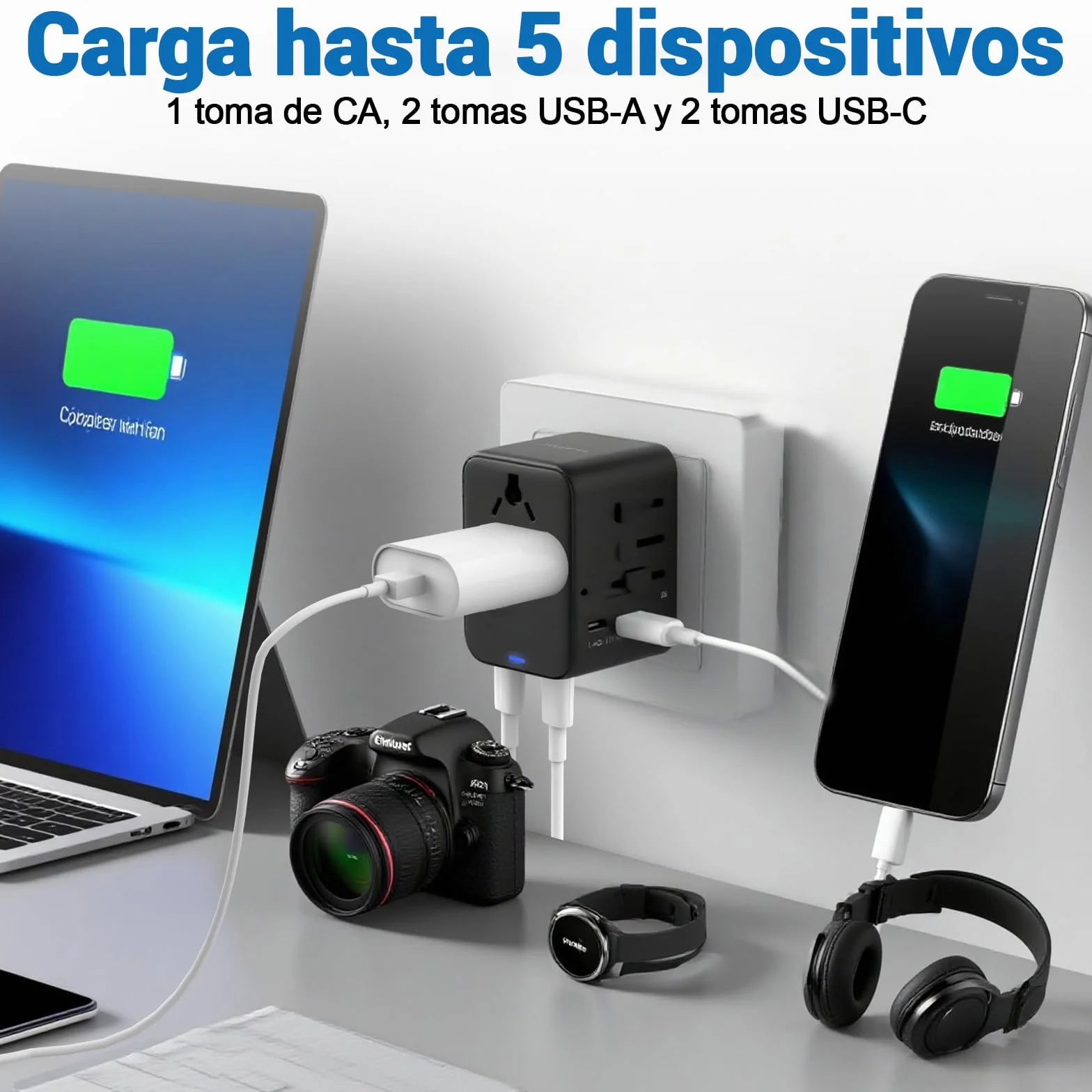 Adaptador Enchufe Universal Adaptador de Viaje con 2 USB-C y 2 USB-A, Enchufe USB Adaptador Universal para EU, UK, Americano, Canadá, Australia,Brasil,Argentina& 200+País