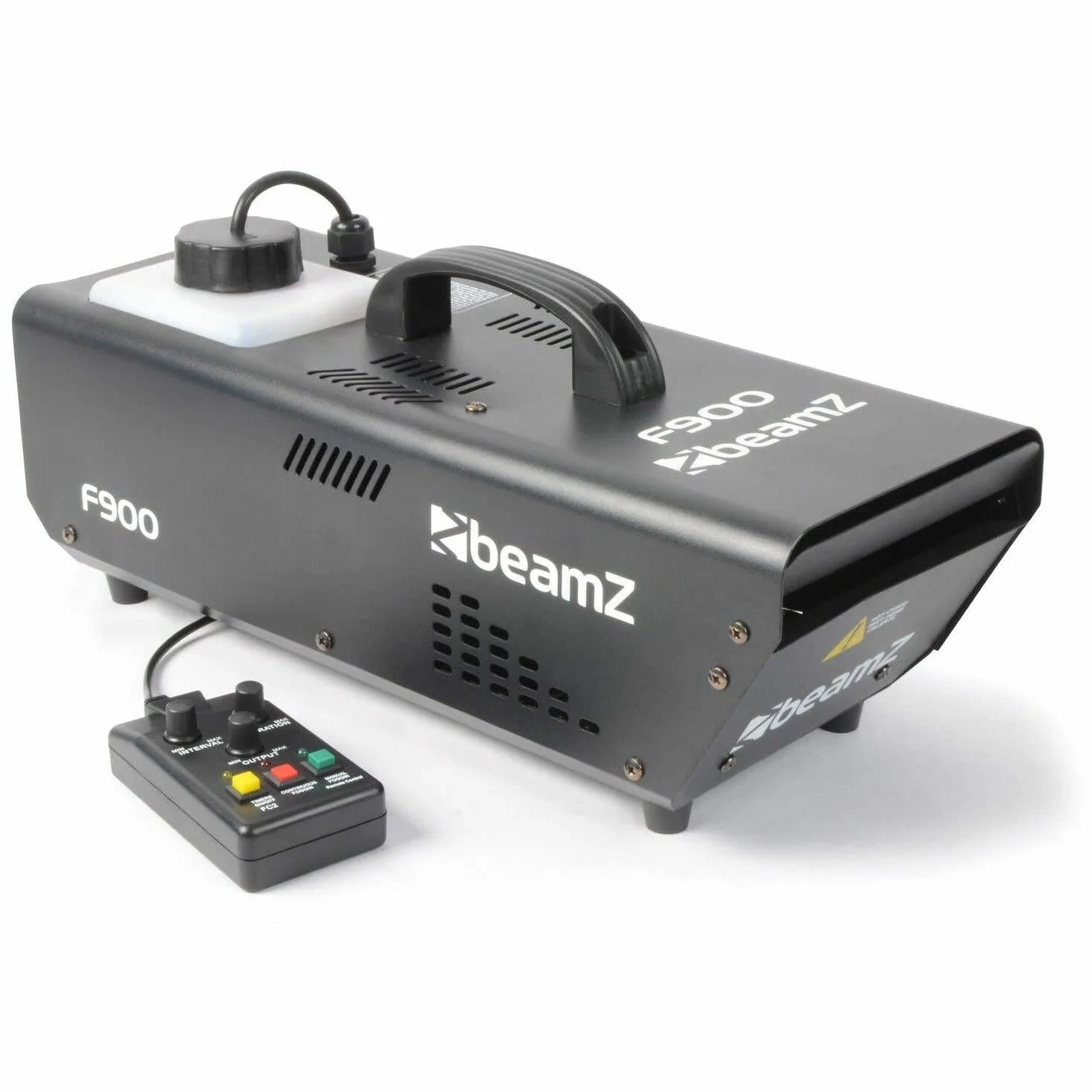 BeamZ F900 Hazer Pack de máquina de niebla + 5 litros de líquido de niebla, 900 W con mando a distancia, depósito de 900 ML, temporizado, generación de niebla constante, teatro, DJ, fiesta