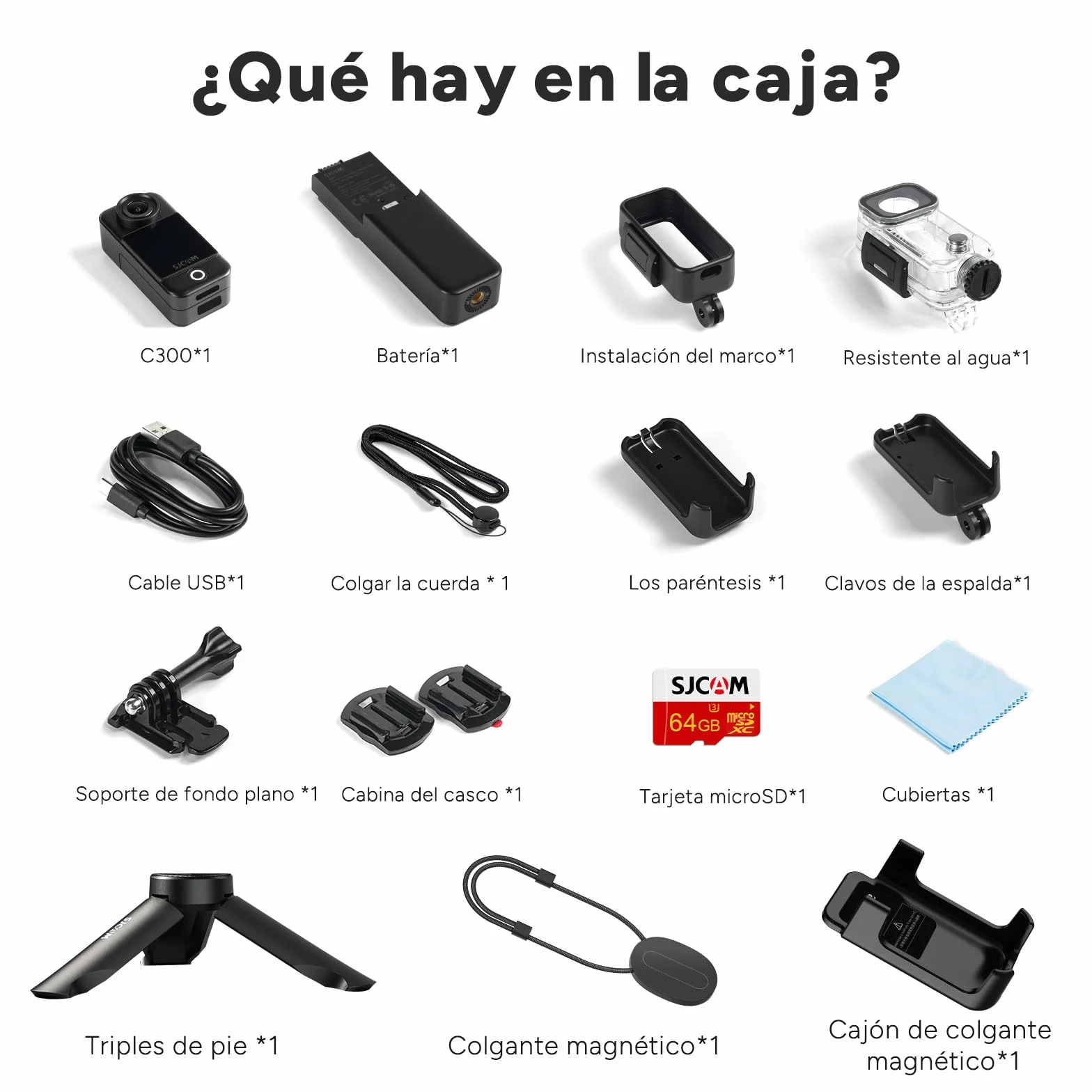 SJCAM C300 Vlog Pack 64G Cámara Vlog con Batería 7 Horas Estabilización 6-Ejes Doble Pantalla Táctil 154° Gran Angular Impermeable Negra