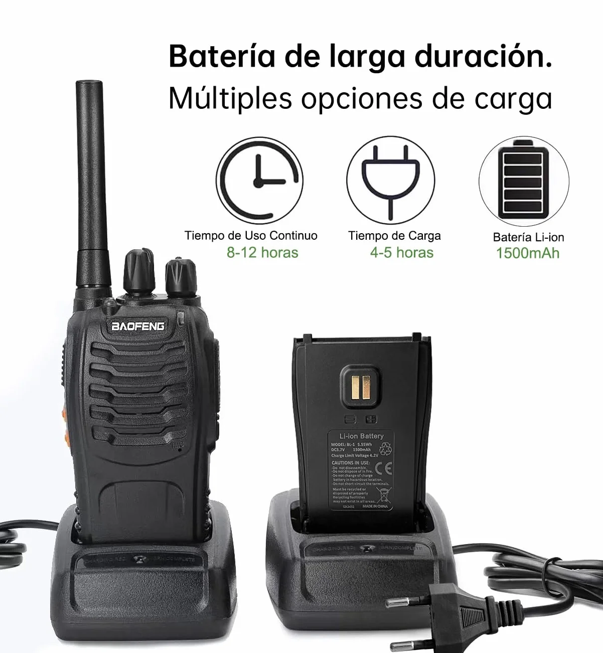 Baofeng Walkie Talkie,Walkis Profecionales,PMR446 Radiocomunicación 16 Canales 2 Piezas Walky Talky Set Recargable Larga Distancia Receptores con Auriculares y Luz LED para Actividades al Aire Libre