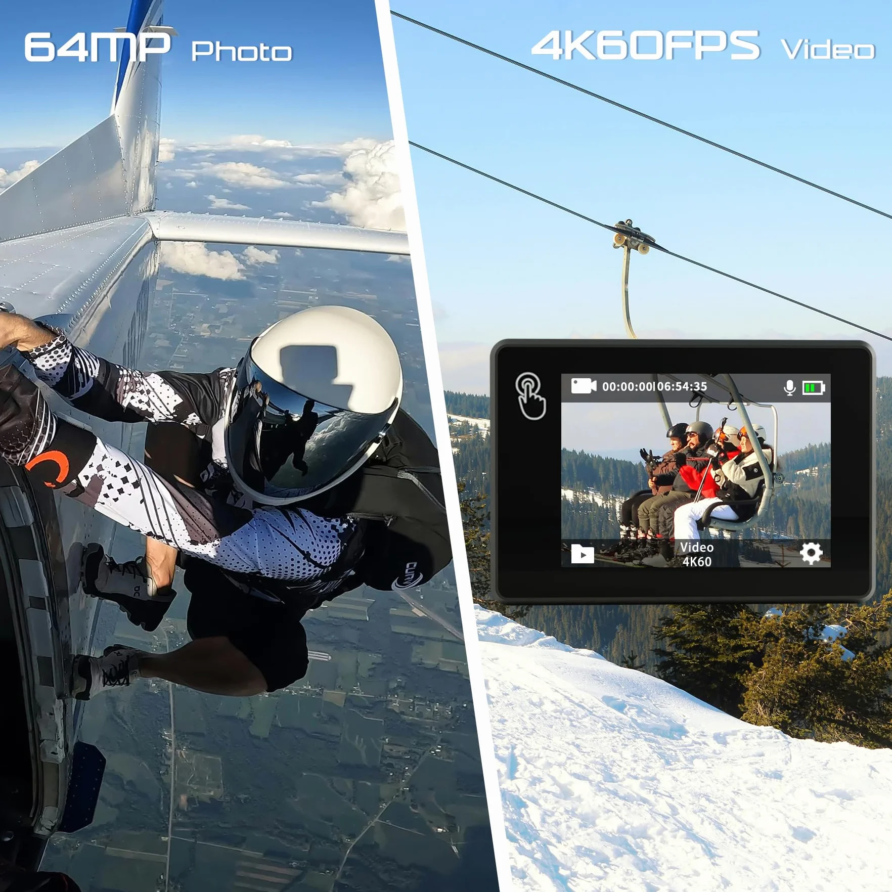Apexcam M80PRO Cámara Deportiva con Pantalla táctile 4K 48MP Cámara de Acción con 64G Tarjeta Cámara Subacuática Impermeable 40M con 8X Zoom y 2 * 1350 Baterías Kit Accesorios