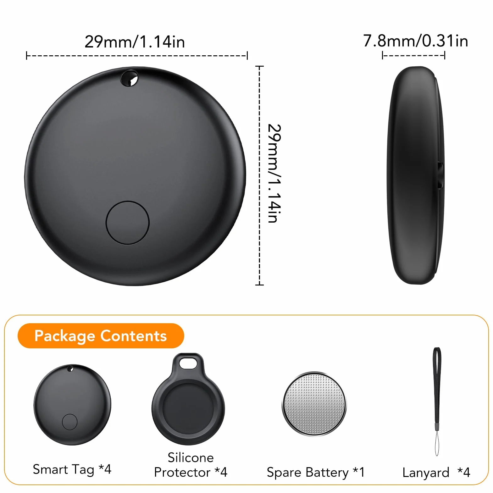 Android Smart Tag, Tracker Compatible con Google Find Hub App (Sólo Android), Localizador Bluetooth, Rastreador para Llaves, Cartera, Equipaje, Impermeable IP68, 4 Negro