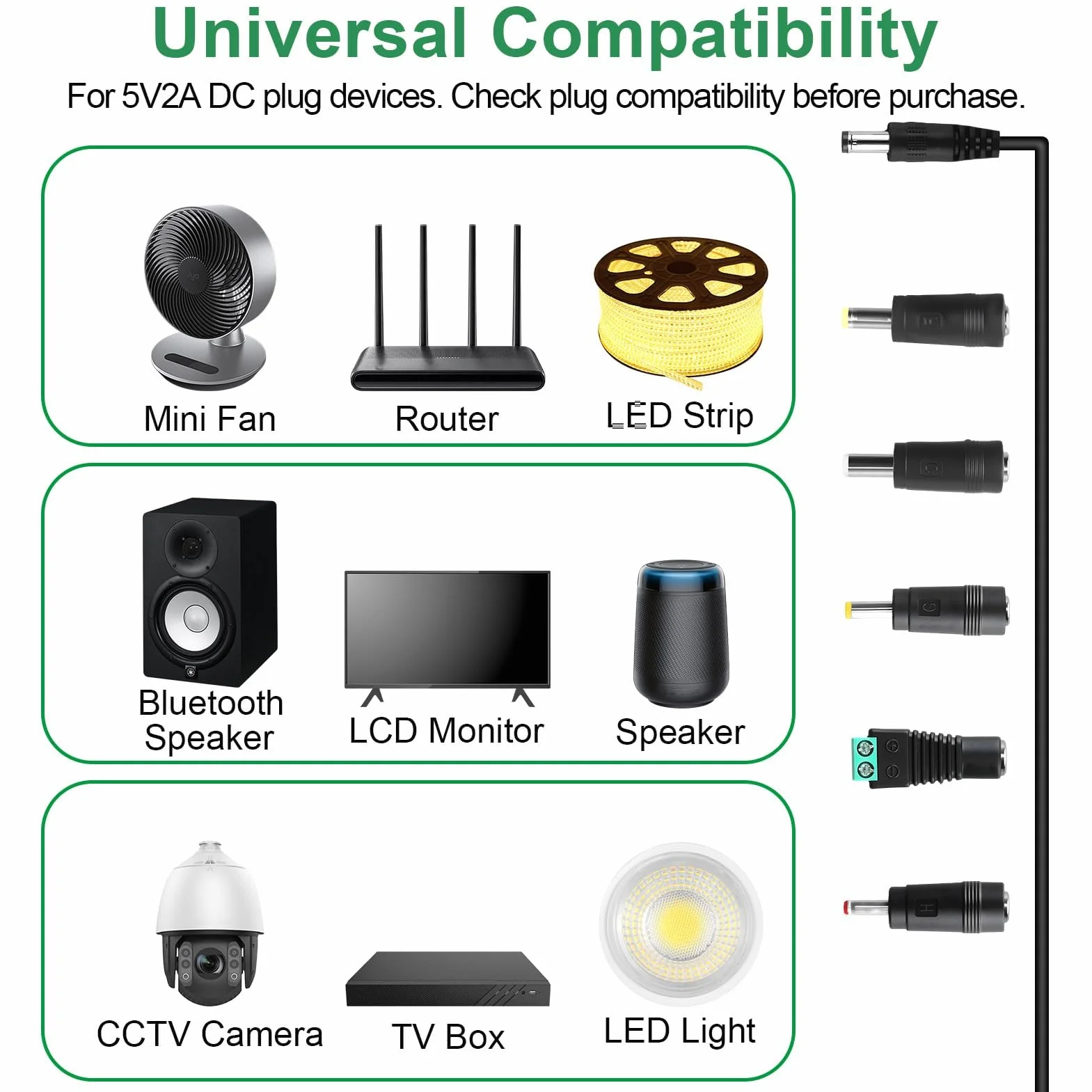 5V 2A Adaptador de Corriente Universal- Adaptador CA/CC 230V,240V 50-60Hz Cargador para TV Box, Cámaras y Dispositivos Electrónicos