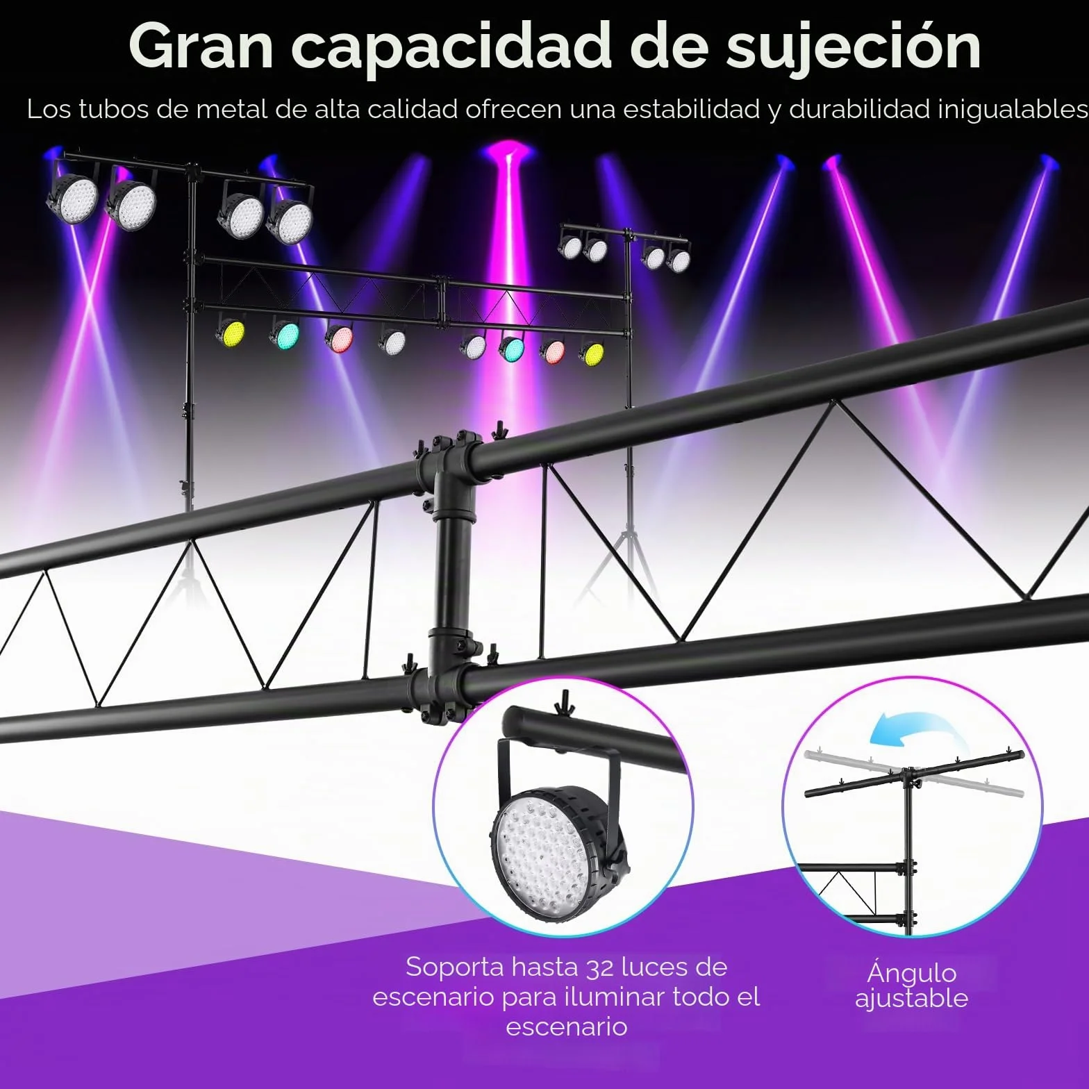 SOARS Soporte de Luz Profesional, Soporte de Luz para Dj de 180-360 cm de Altura Regulable, Soporte de Luz Metálico con 32 Puntos de Montaje, Iluminación de hasta 100 kg de Capacidad de Carga